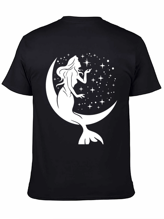 Mermaid Moon Stars Graphic Tee - Black Cotton Blend