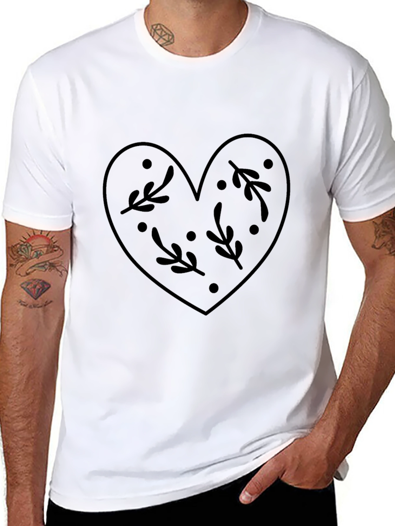 Floral Heart Graphic Tee - Mens Black T-Shirt