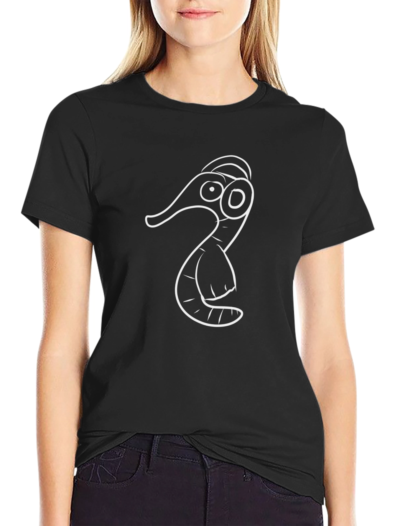 Cartoon Creature Graphic Black Tee