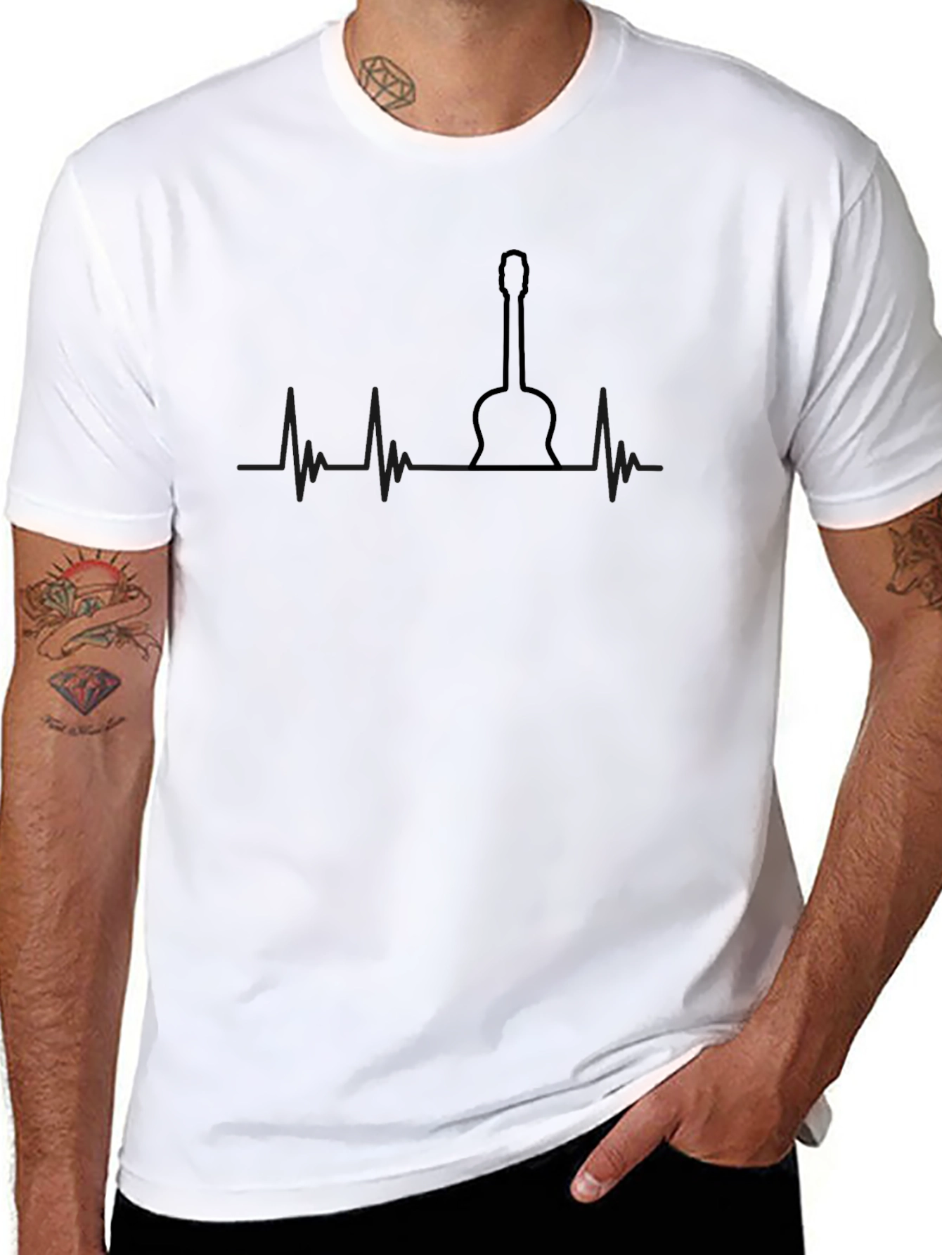 Guitar Heartbeat Black T-Shirt - Music Lover Tee
