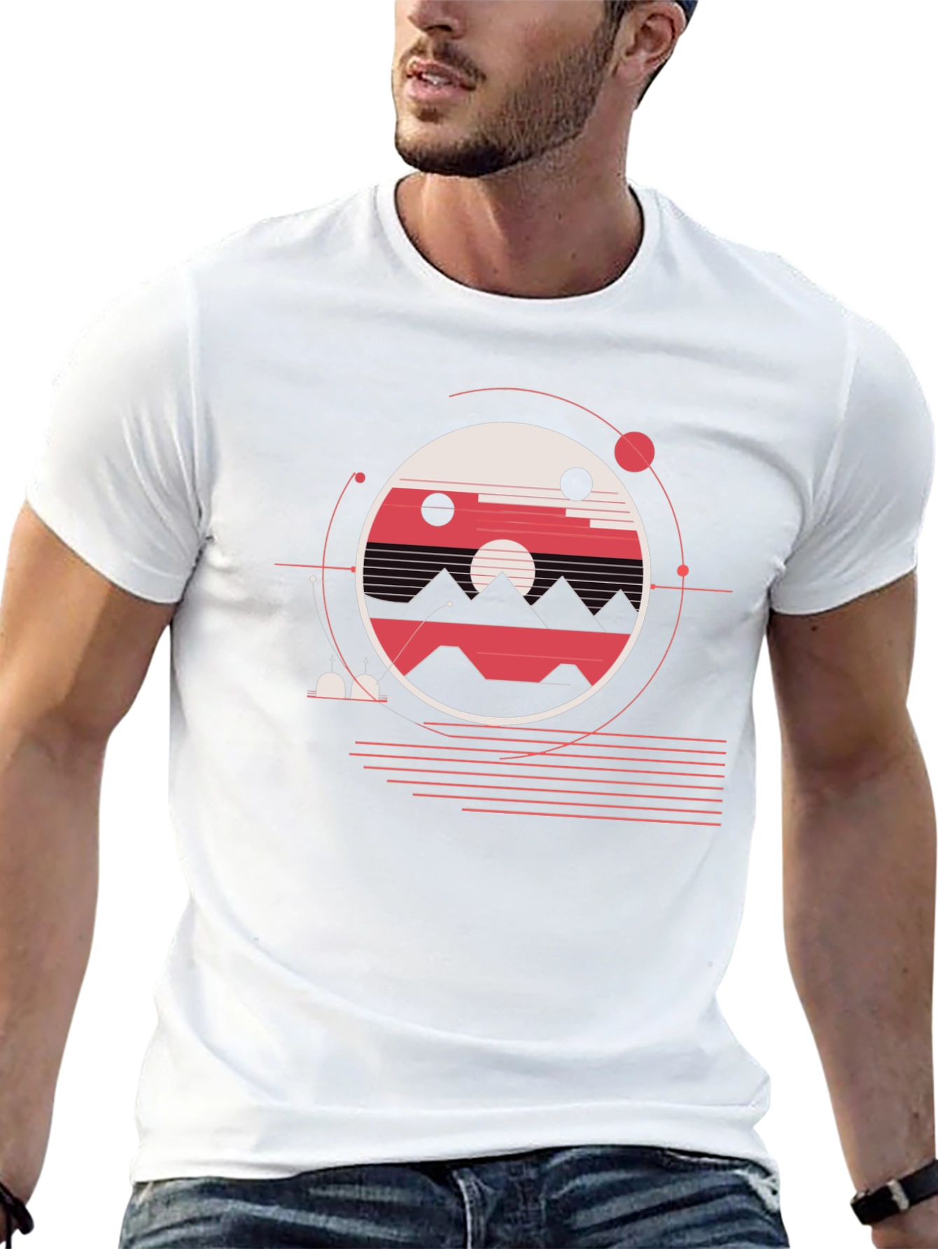 Geometric Mountainscape Graphic Tee - Modern Style