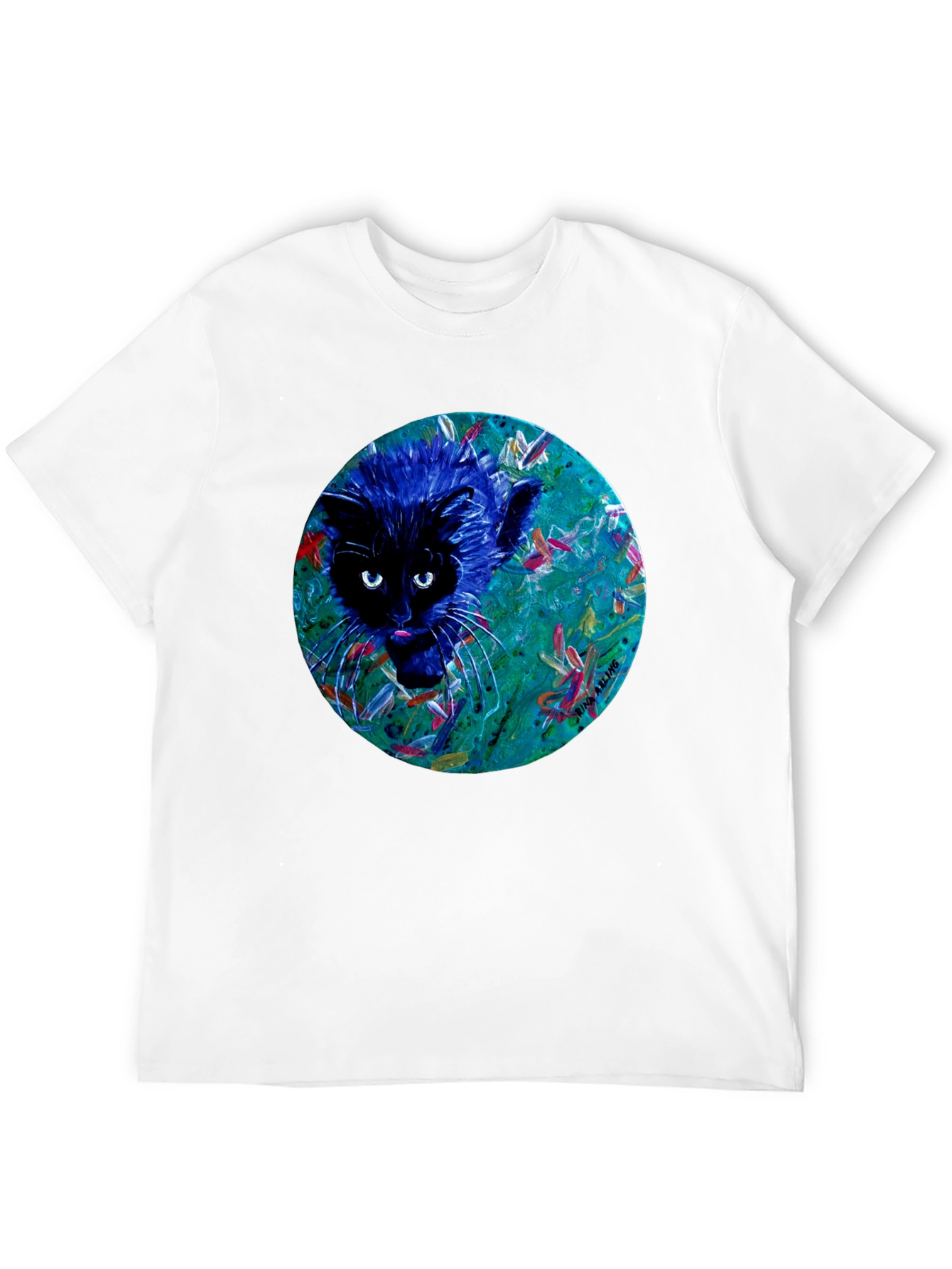 Abstract Cat Graphic Tee - Black Cotton T-Shirt