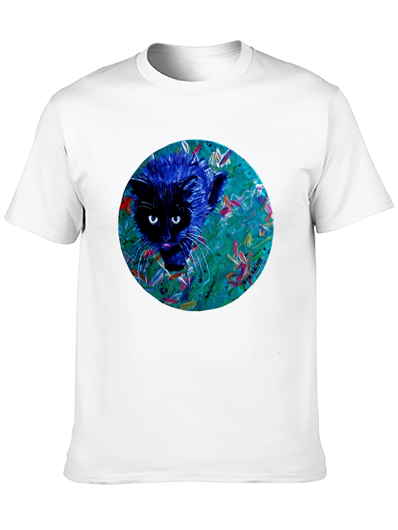 Abstract Cat Graphic Tee - Black Cotton T-Shirt