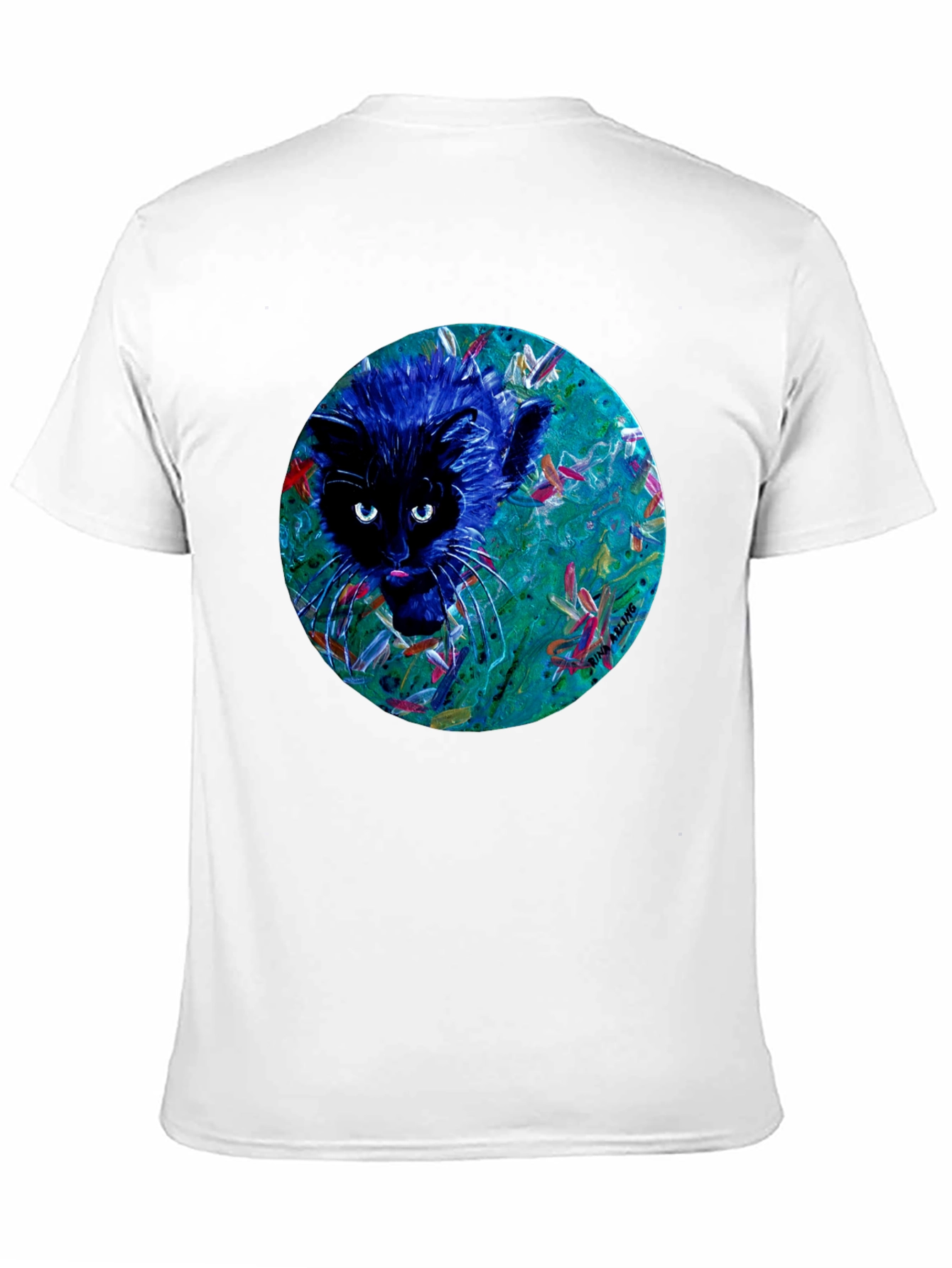 Abstract Cat Graphic Tee - Black Cotton T-Shirt