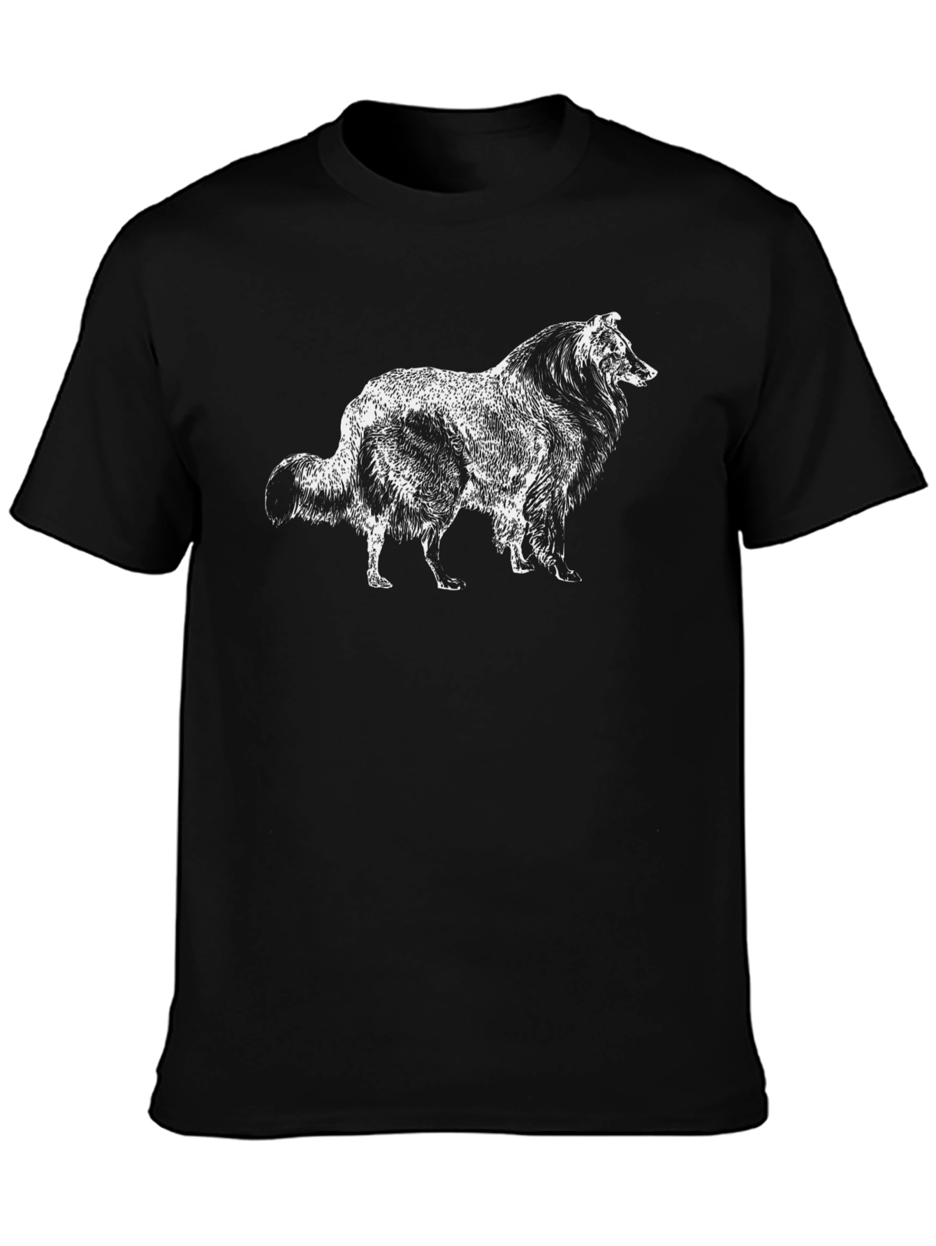 Collie Dog Graphic Tee - Black Cotton T-Shirt