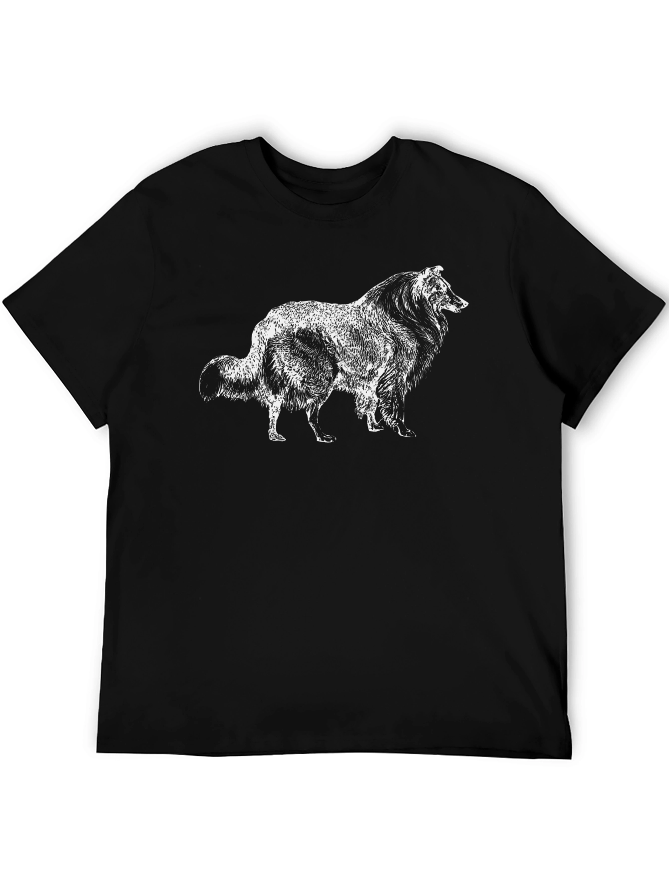 Collie Dog Graphic Tee - Black Cotton T-Shirt