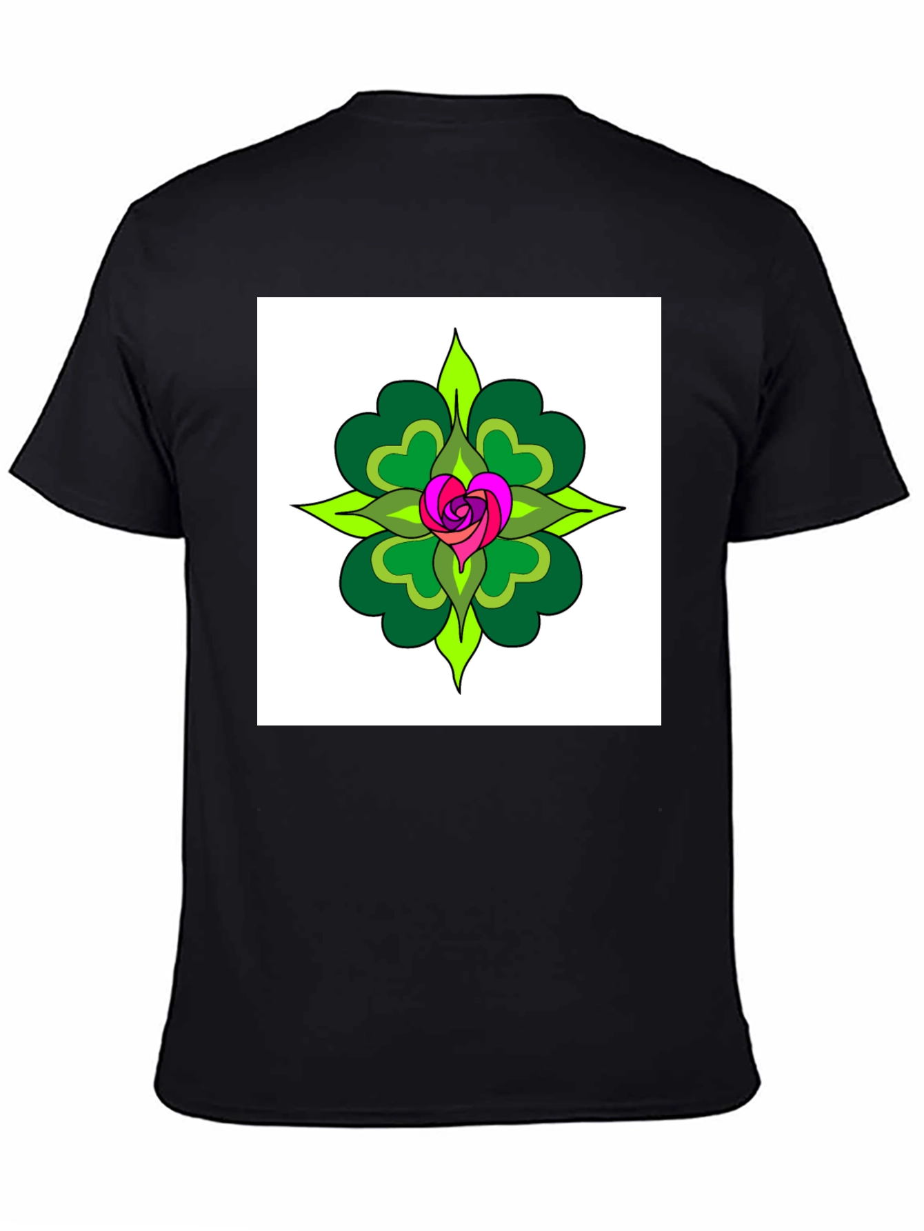 Floral Heart Mandala Black T-Shirt