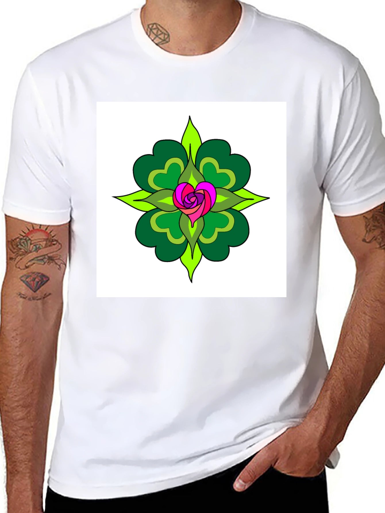 Floral Heart Mandala Black T-Shirt