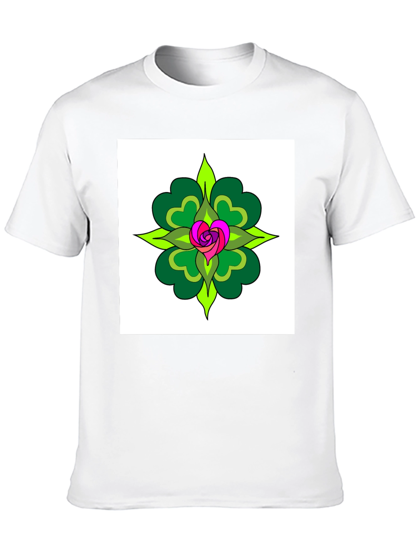 Floral Heart Mandala Black T-Shirt