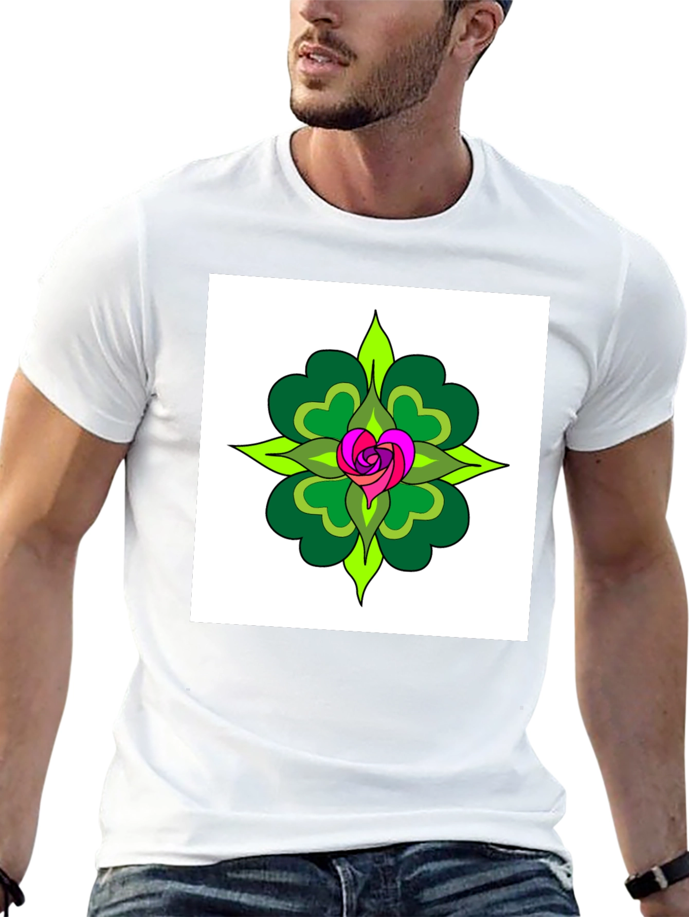 Floral Heart Mandala Black T-Shirt