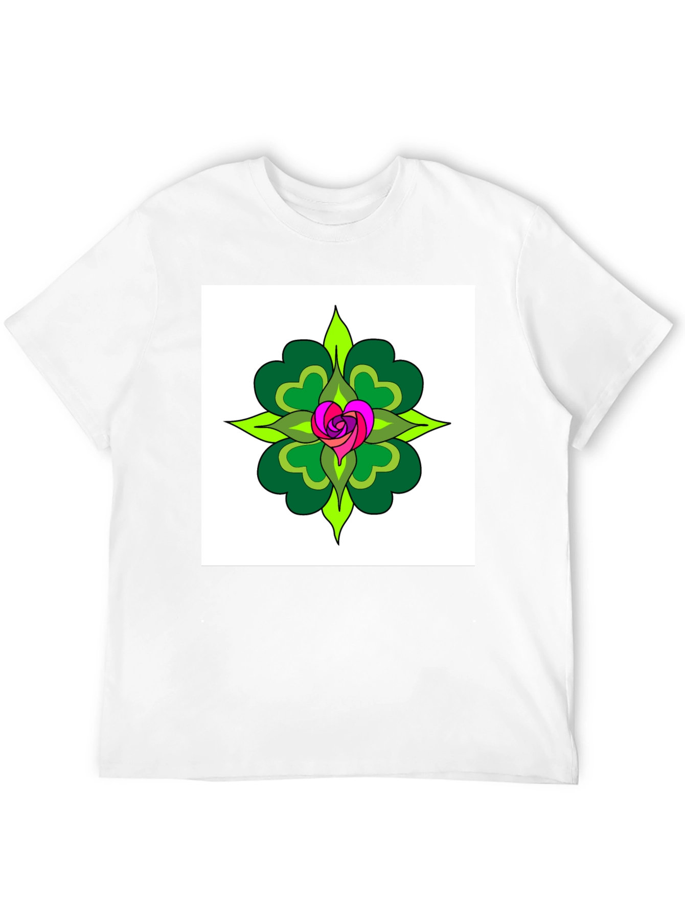 Floral Heart Mandala Black T-Shirt