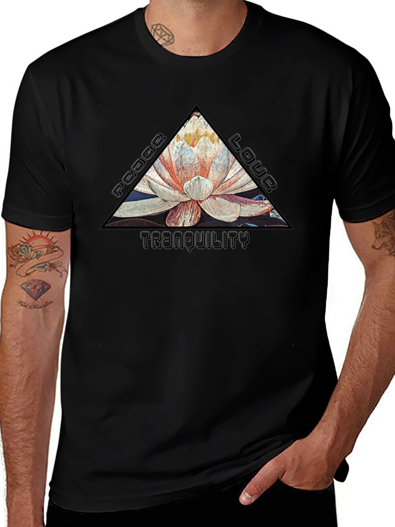 Peace Love Tranquility Lotus Flower Graphic T-Shirt