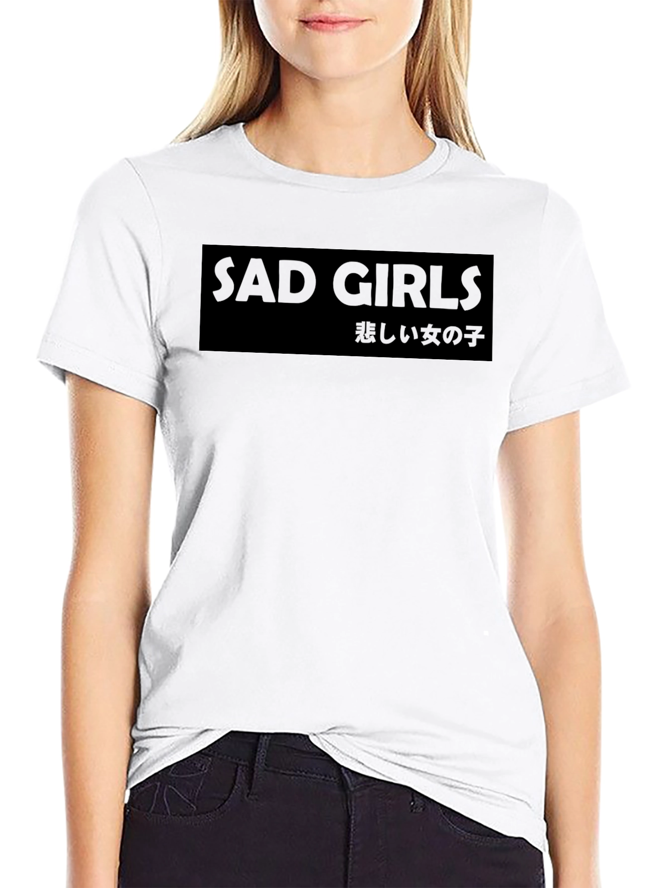 Sad Girls Graphic Print Black T-Shirt