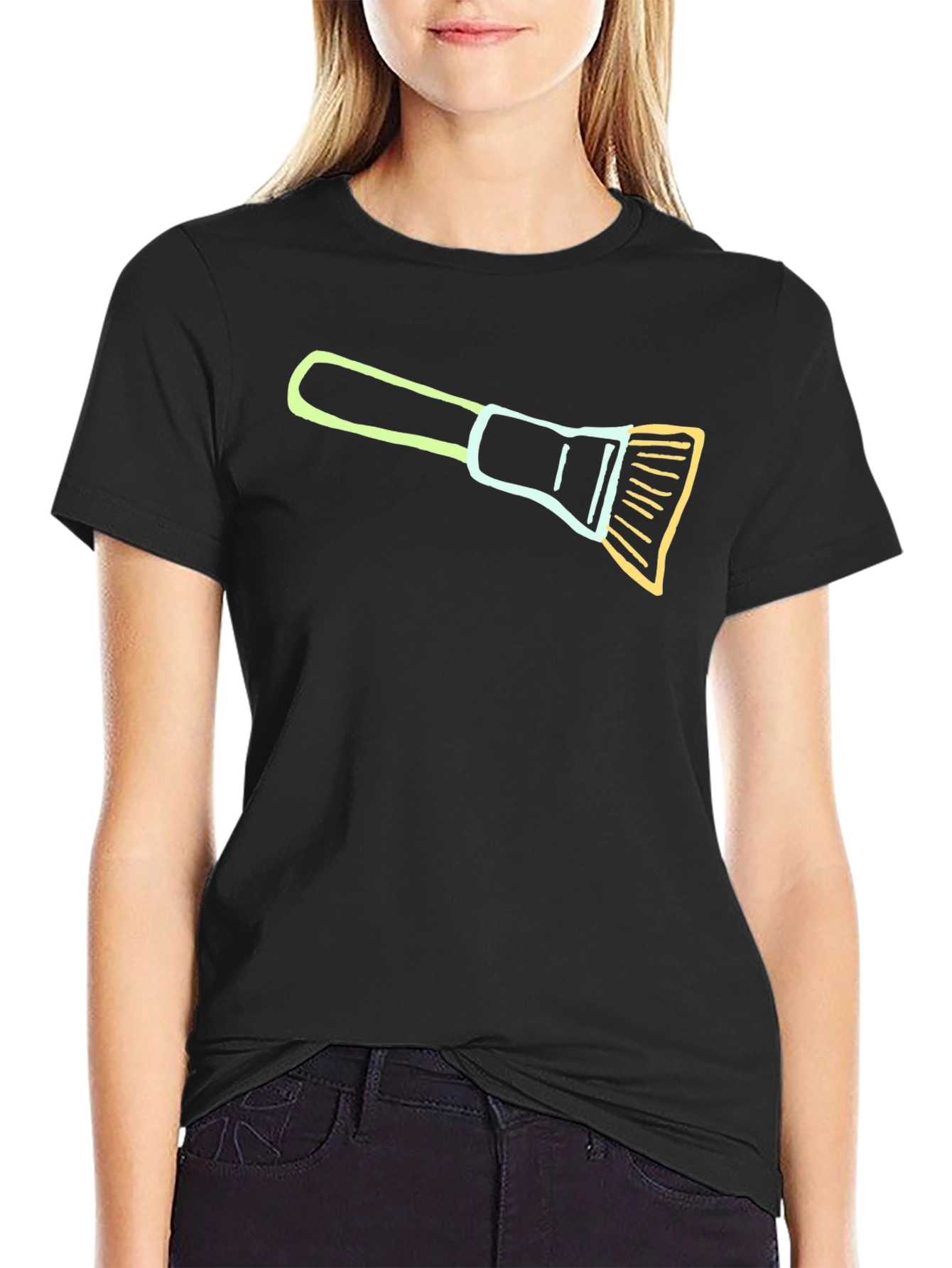 Artistic Brush Graphic Tee - Black Casual Cotton T-Shirt