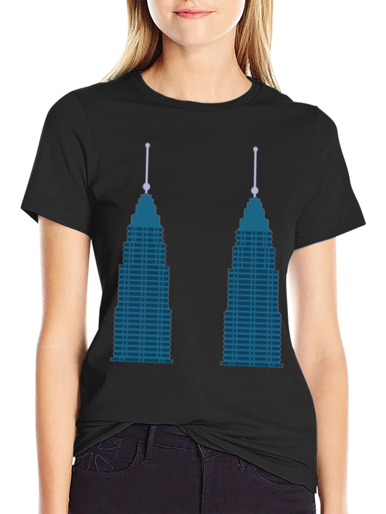Modern Cityscape Graphic Tee - Black