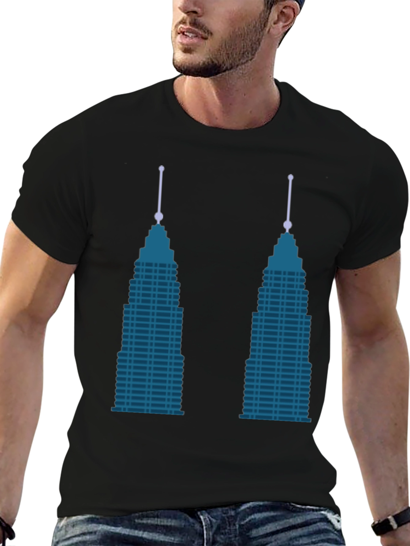 Modern Cityscape Graphic Tee - Black