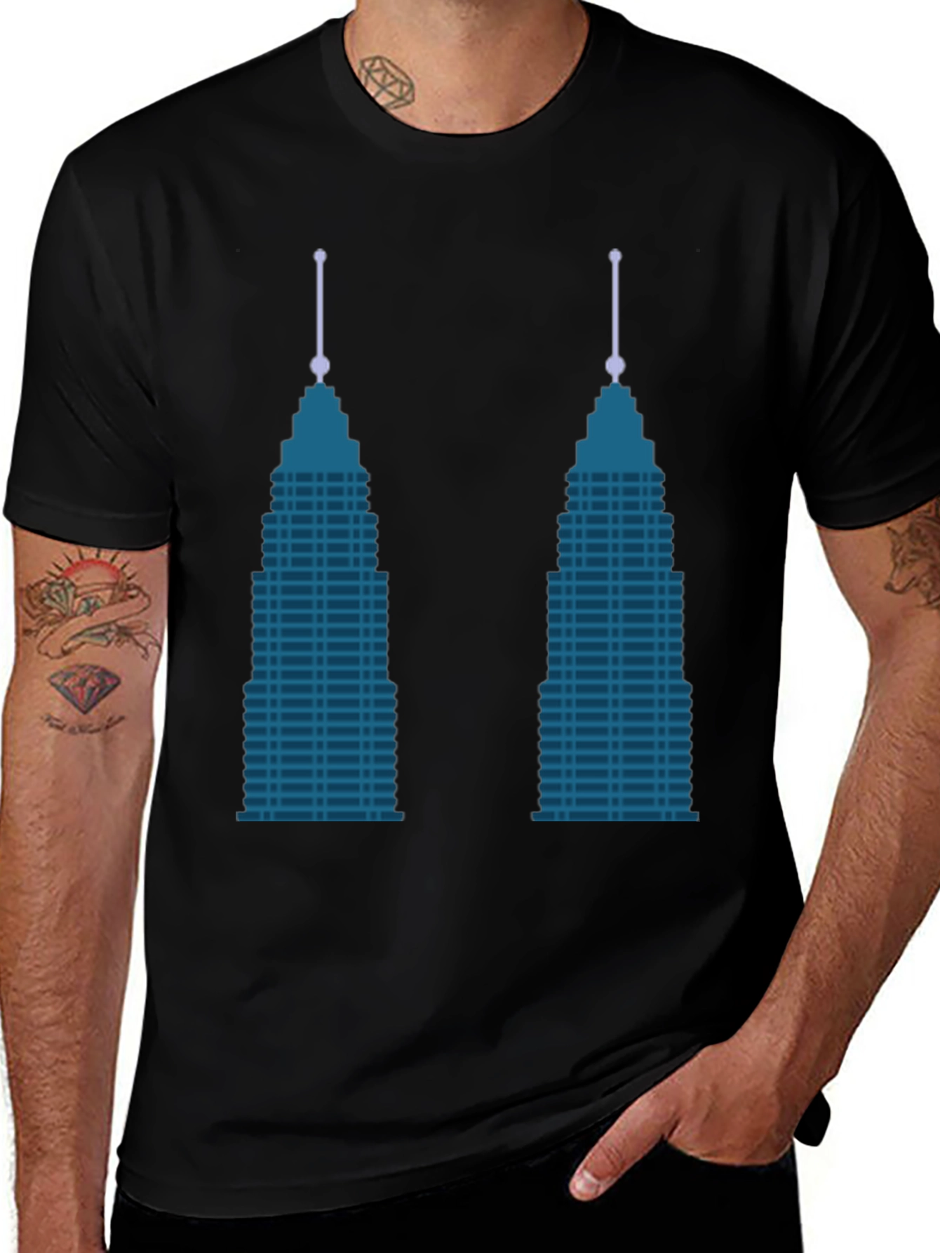 Modern Cityscape Graphic Tee - Black