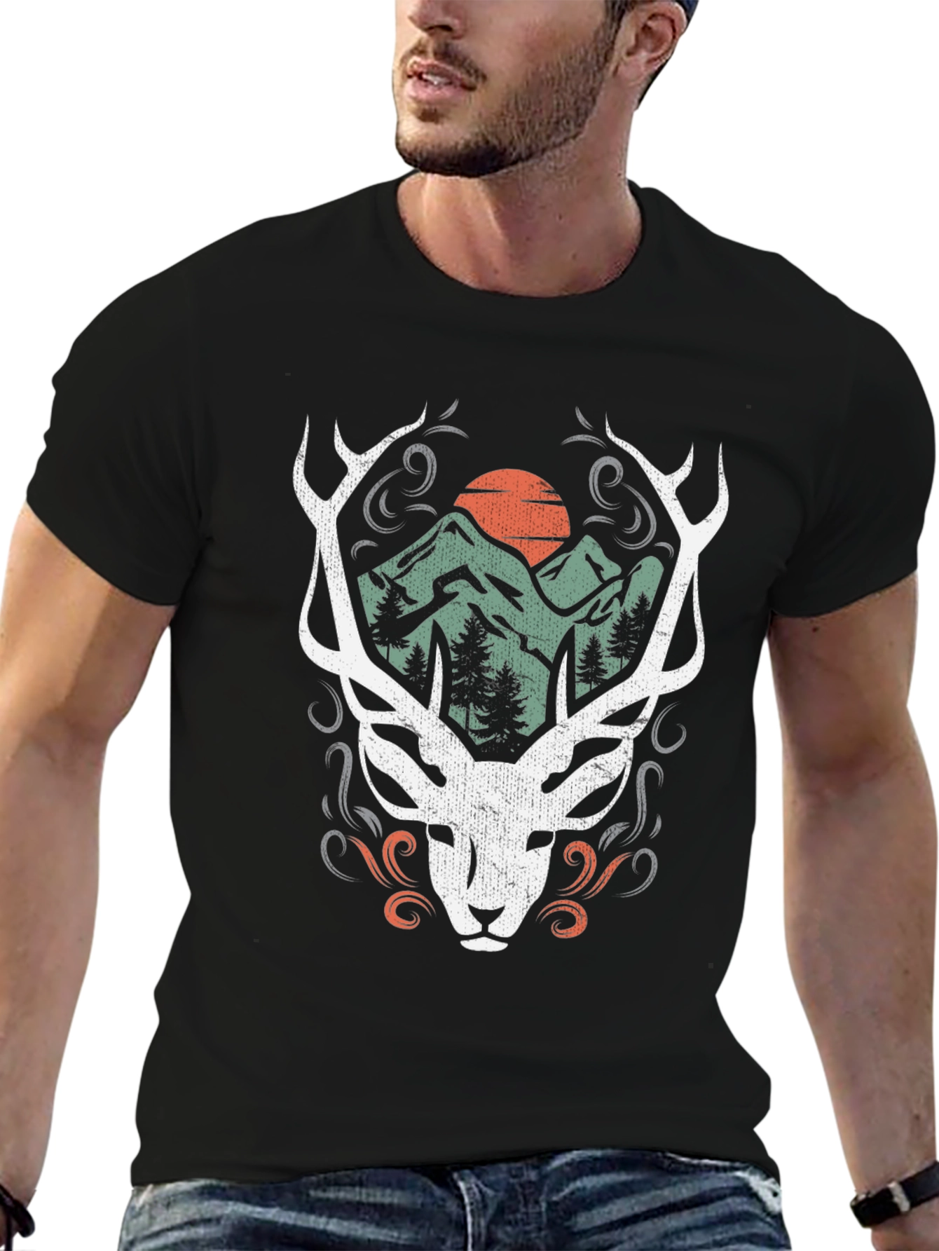 Mountain Deer Graphic Tee - Nature Inspired Design