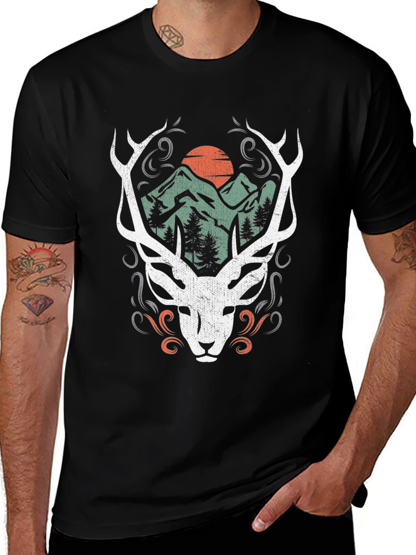 Mountain Deer Graphic Tee - Nature Inspired Design