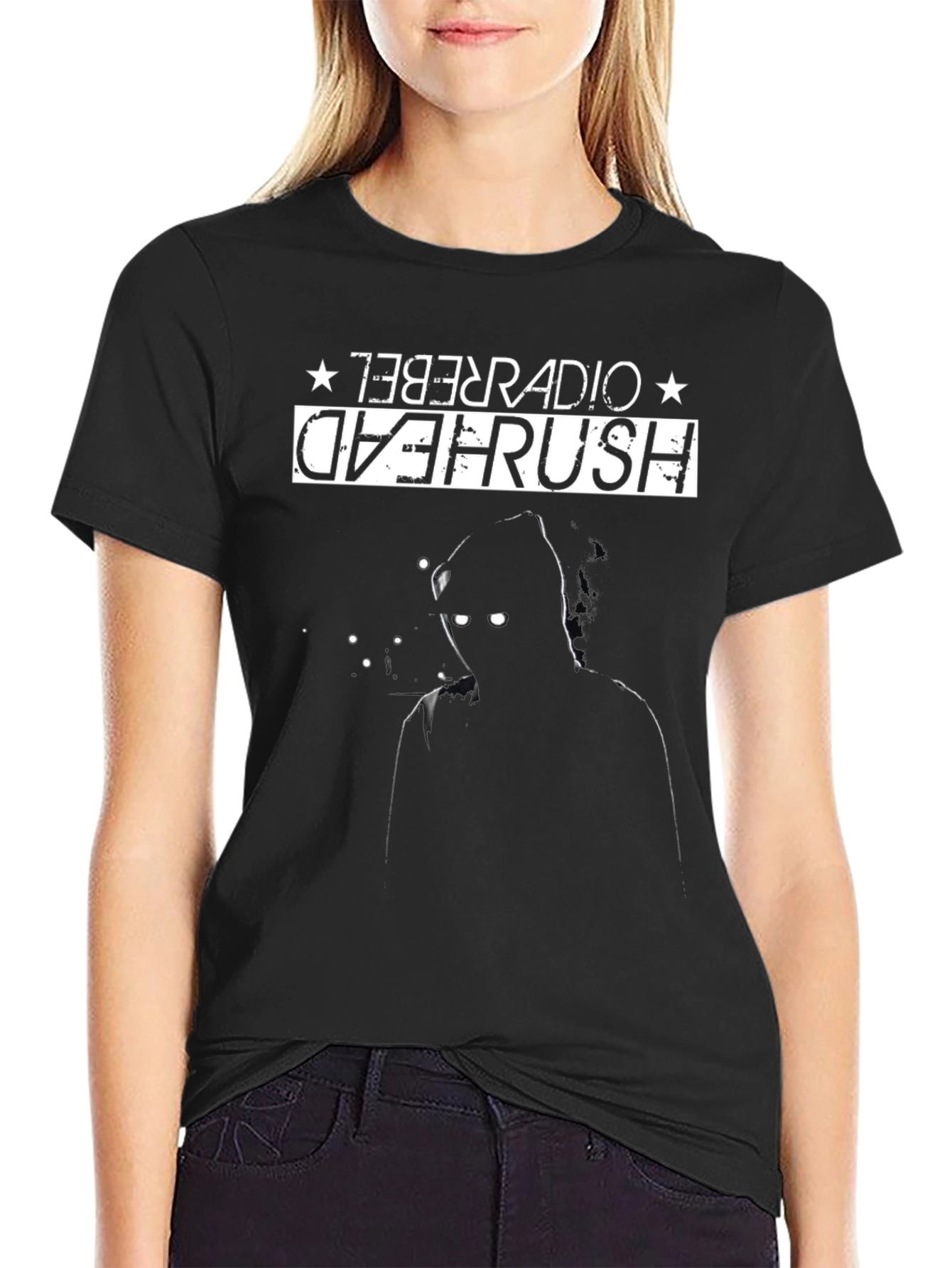 Death Head Radio Rebel Black Graphic Tee