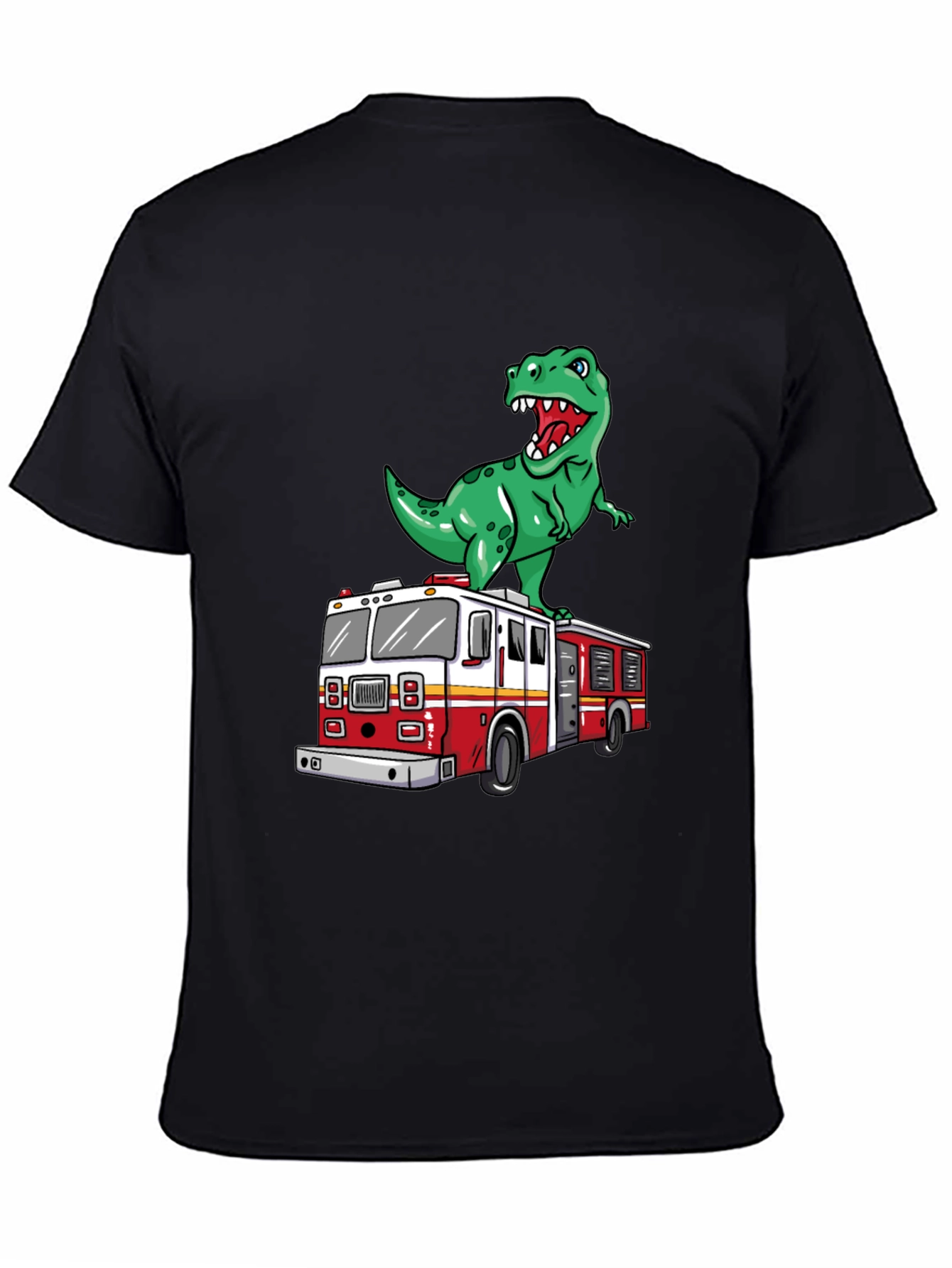 Dino Fire Truck T-Shirt - Fun Cartoon Graphic Tee