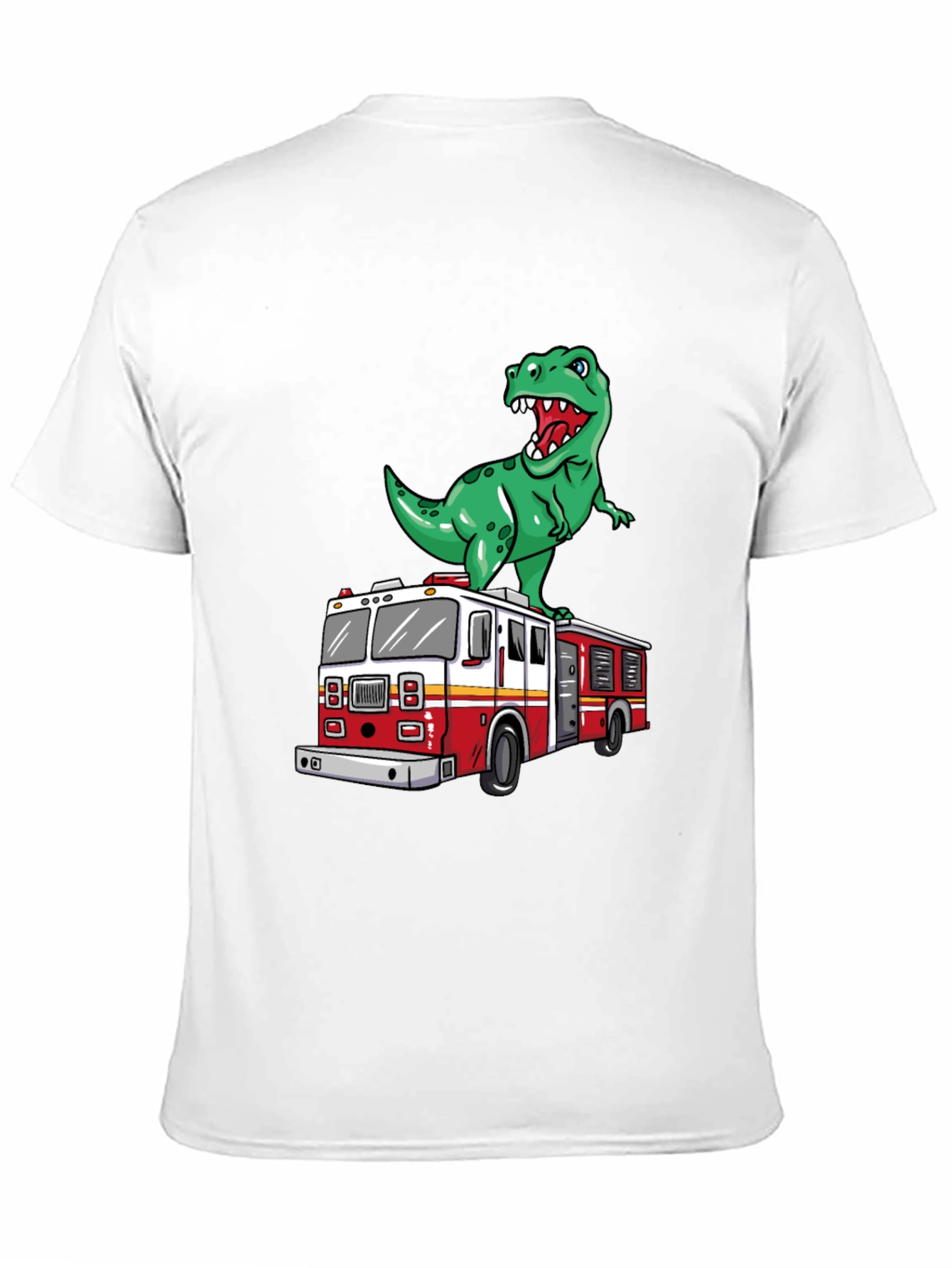 Dino Fire Truck T-Shirt - Fun Cartoon Graphic Tee