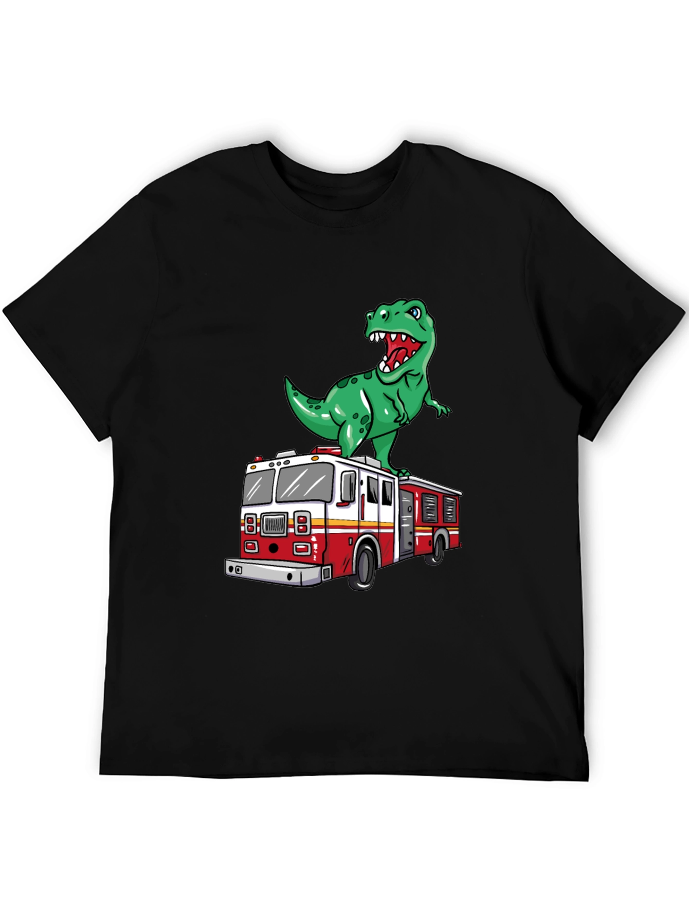 Dino Fire Truck T-Shirt - Fun Cartoon Graphic Tee