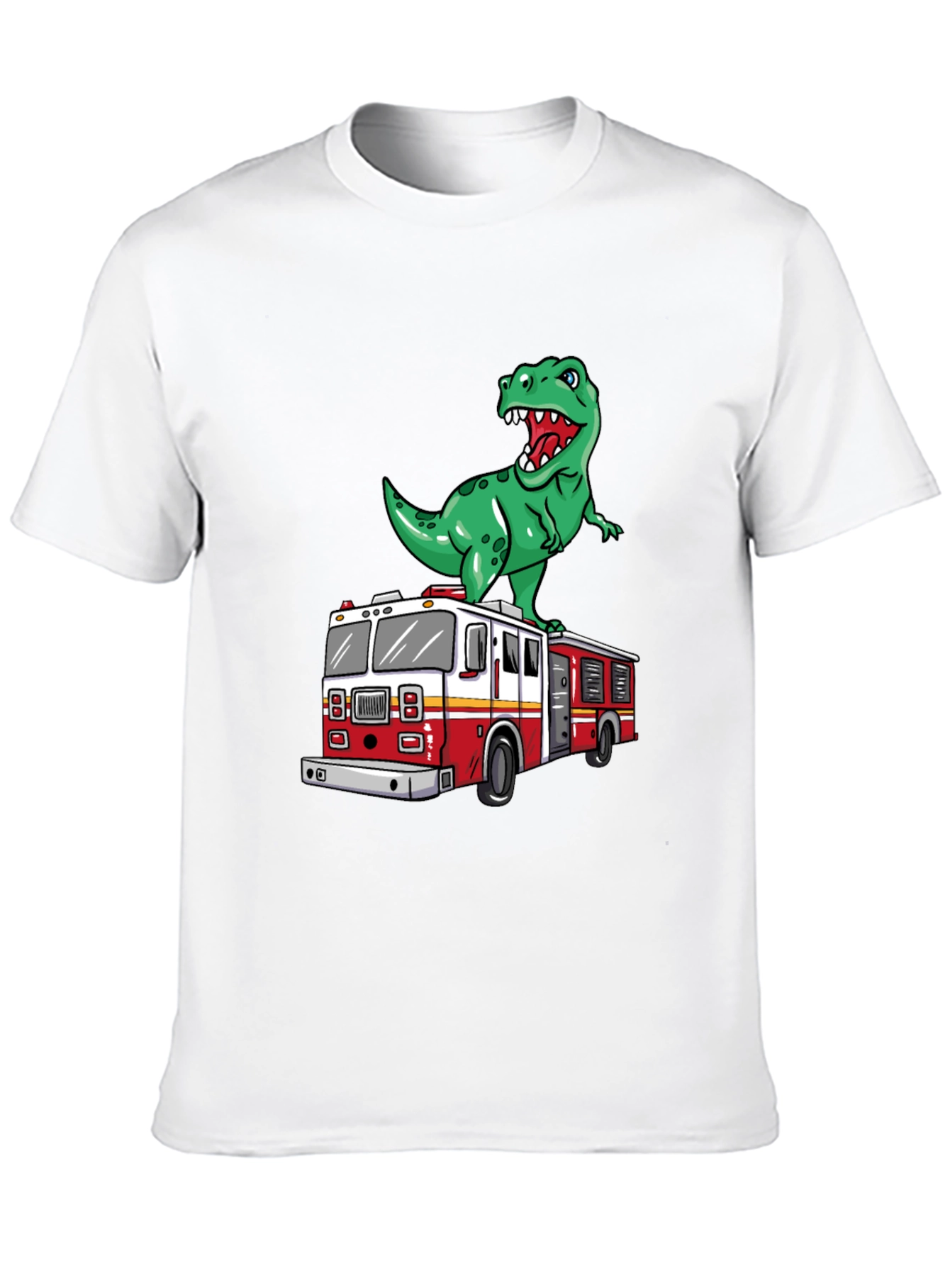 Dino Fire Truck T-Shirt - Fun Cartoon Graphic Tee