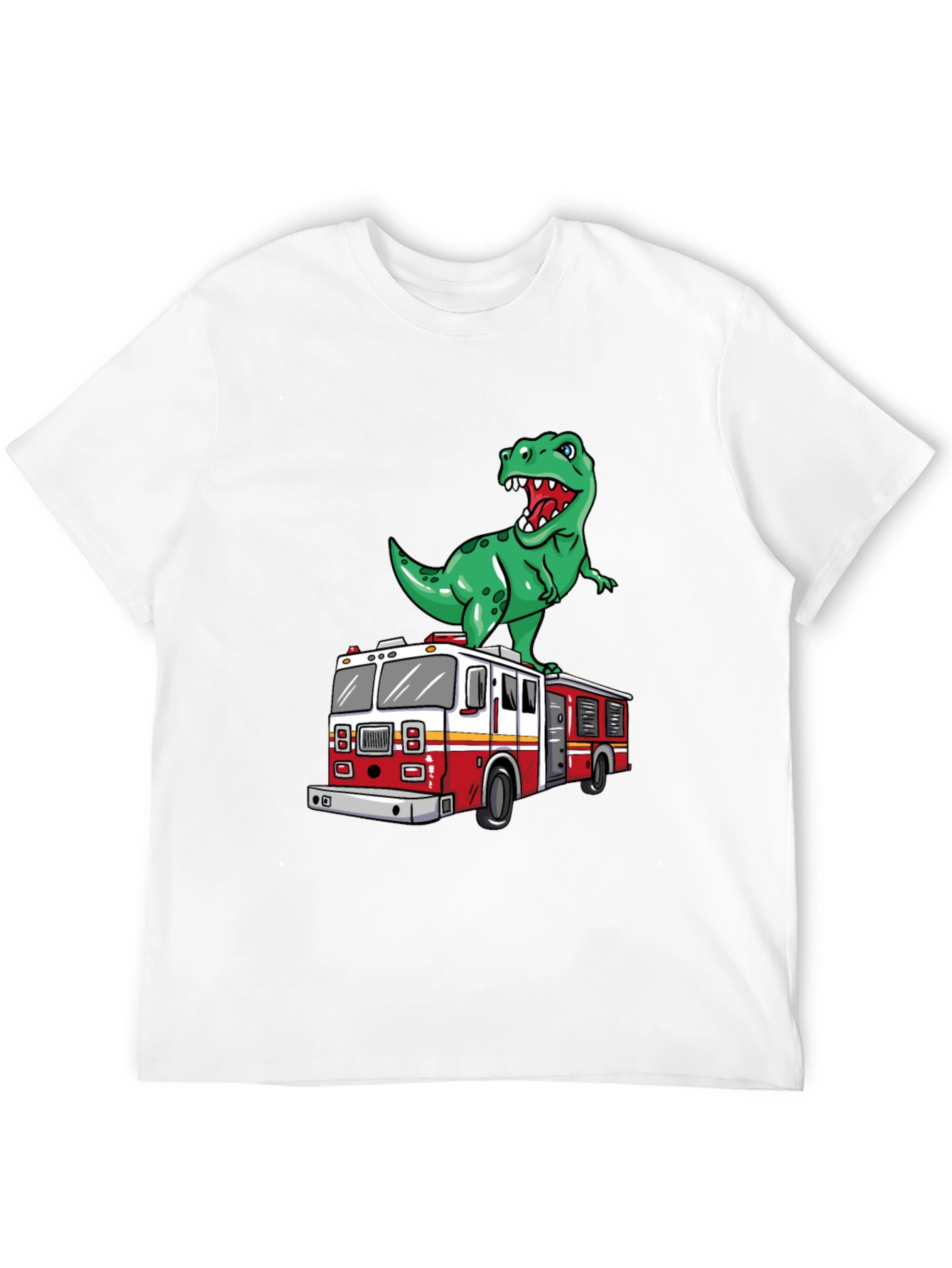 Dino Fire Truck T-Shirt - Fun Cartoon Graphic Tee