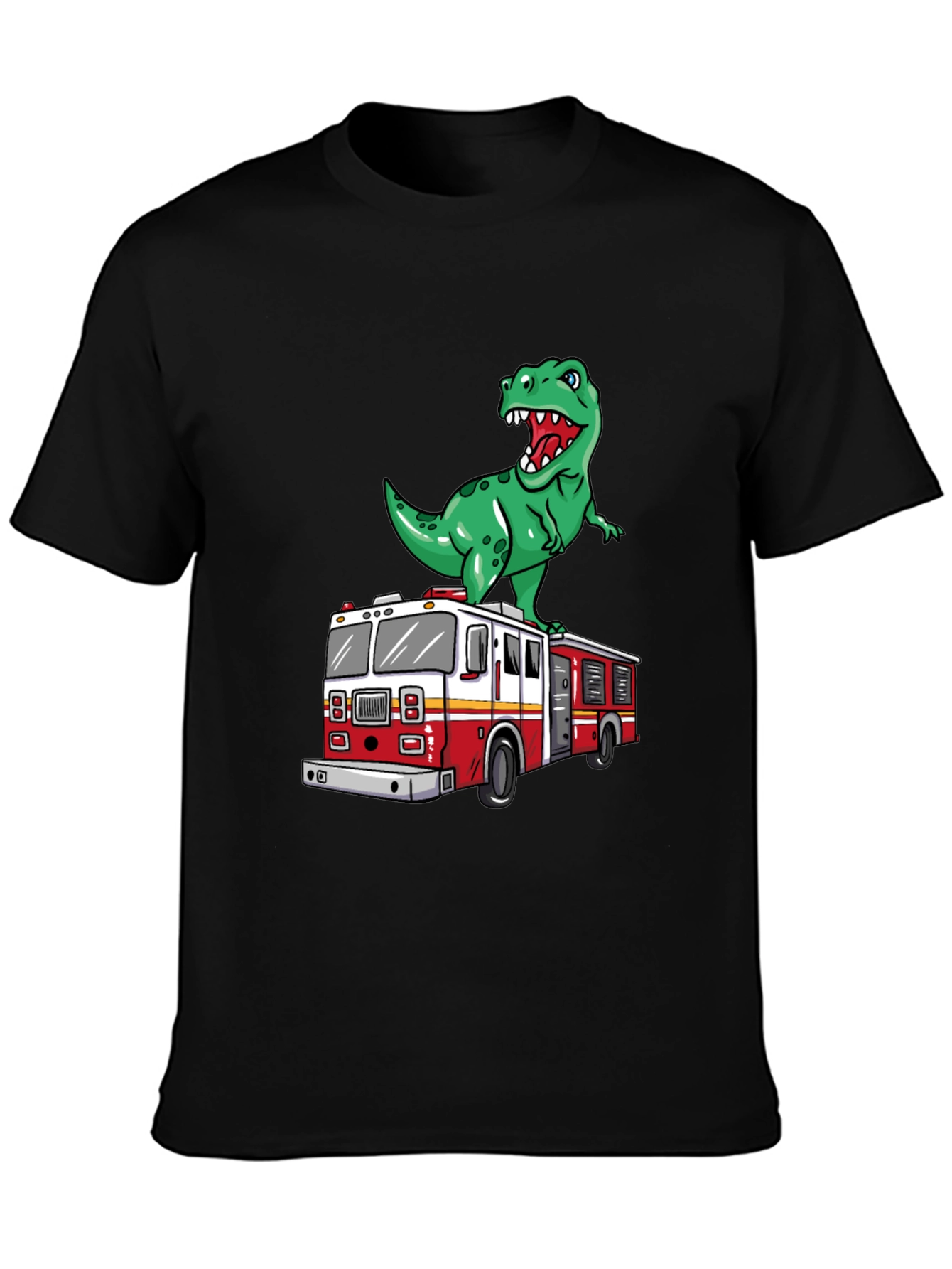 Dino Fire Truck T-Shirt - Fun Cartoon Graphic Tee