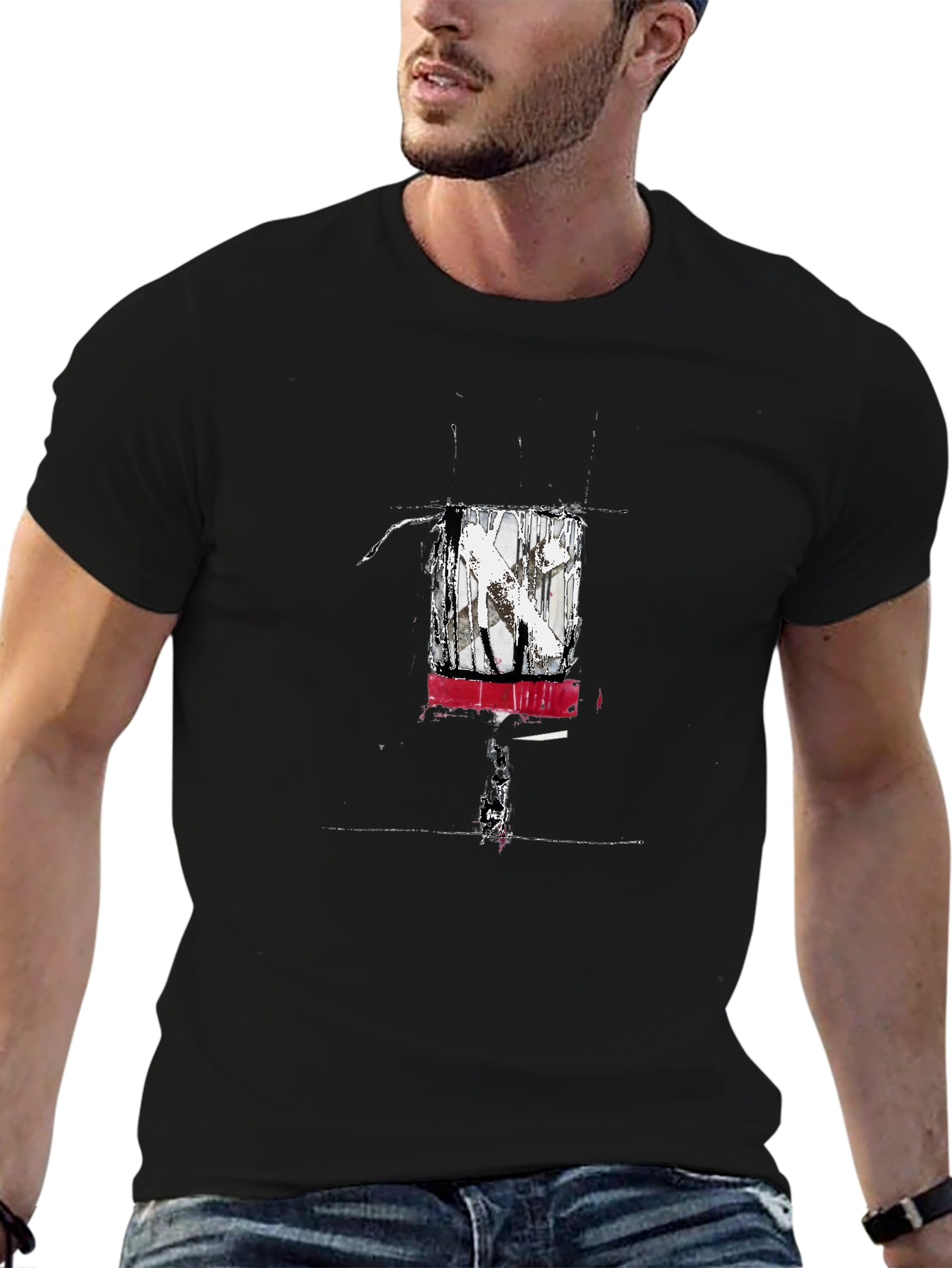 Abstract Art Graphic Tee - Black Cotton Blend