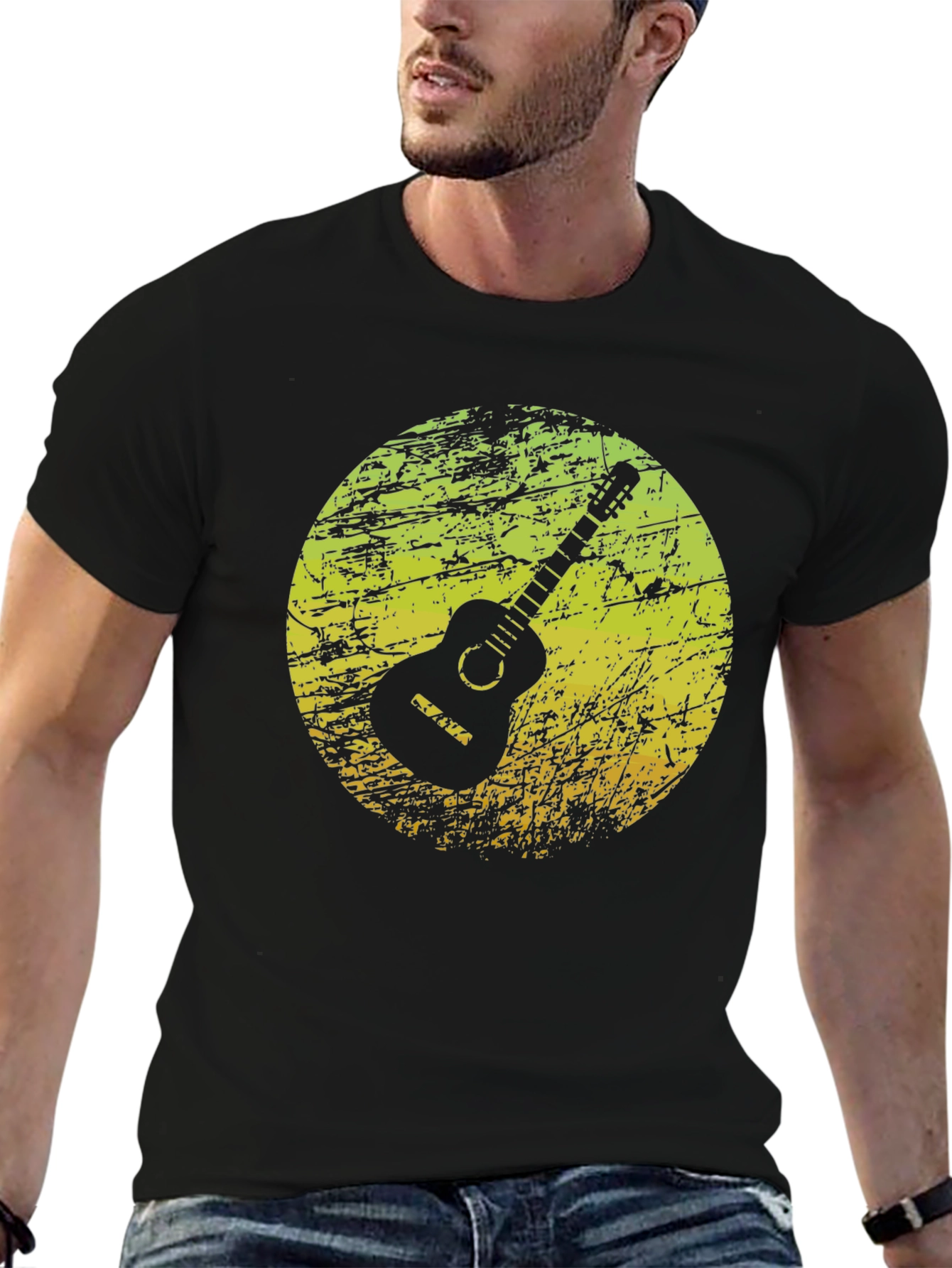 Retro Guitar Graphic Black T-Shirt