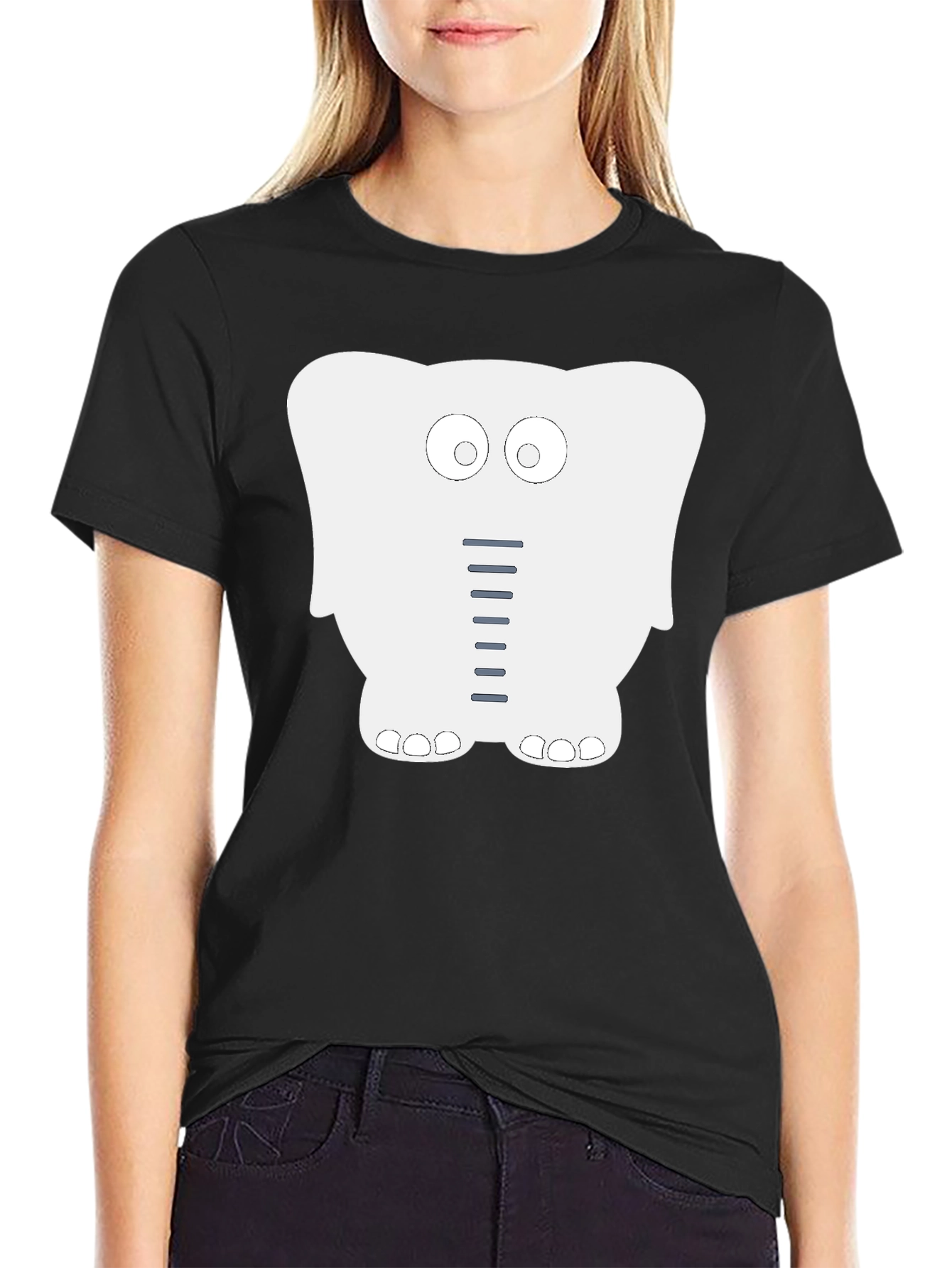 Cartoon Elephant Graphic Tee - Fun Black T-Shirt