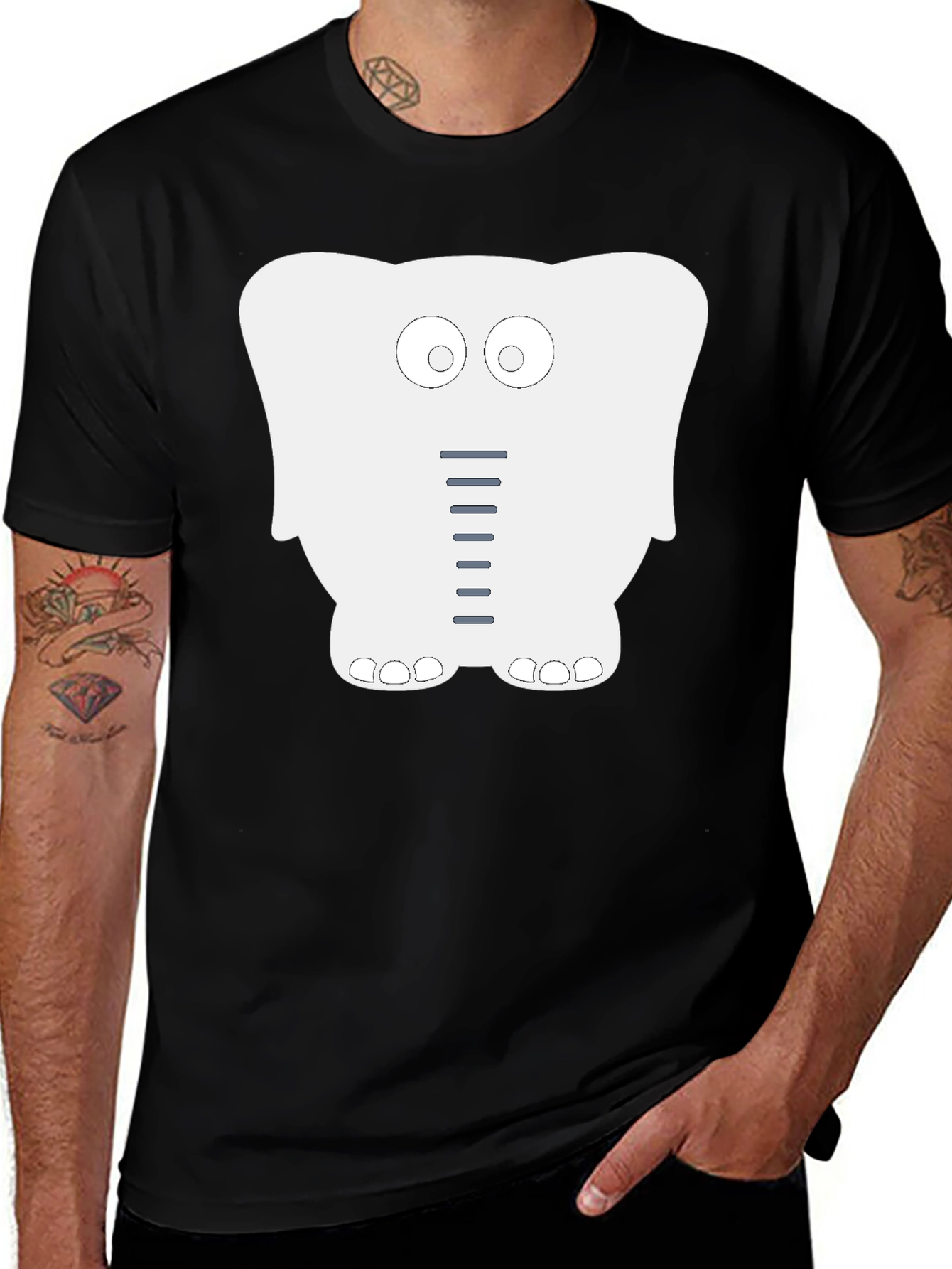 Cartoon Elephant Graphic Tee - Fun Black T-Shirt