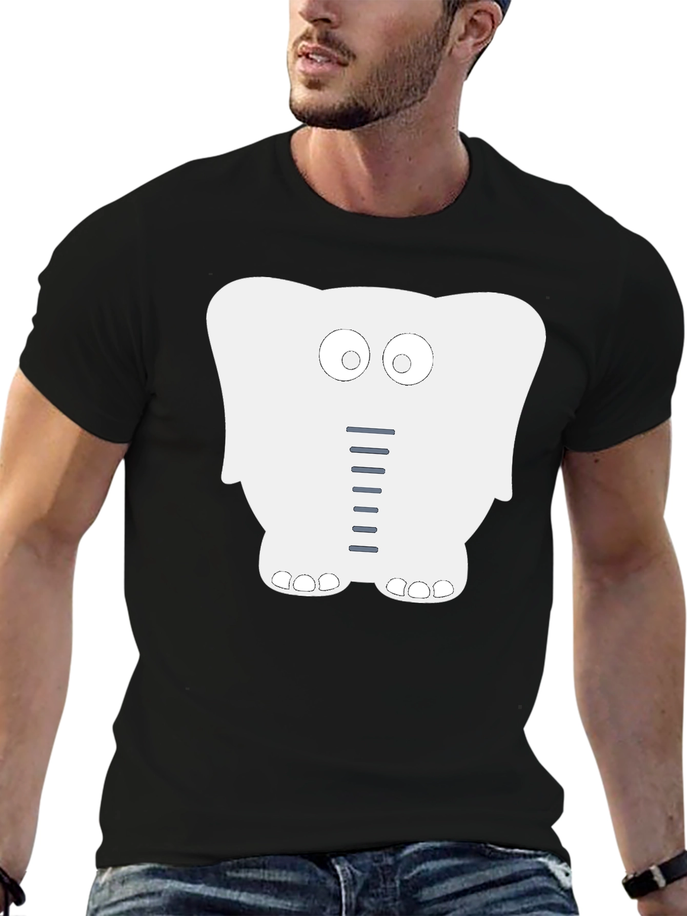 Cartoon Elephant Graphic Tee - Fun Black T-Shirt