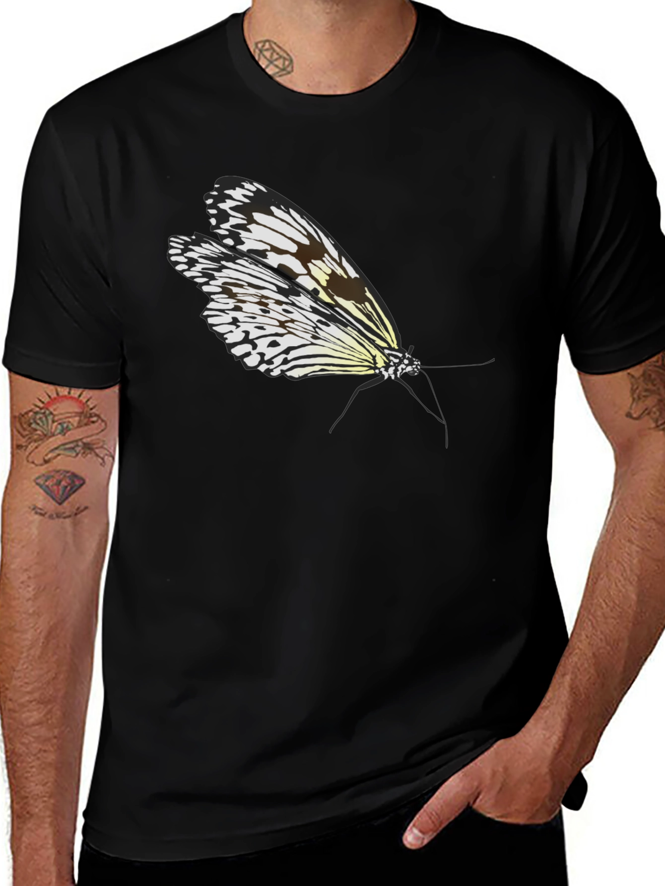 Butterfly Graphic Tee - Black Cotton T-Shirt