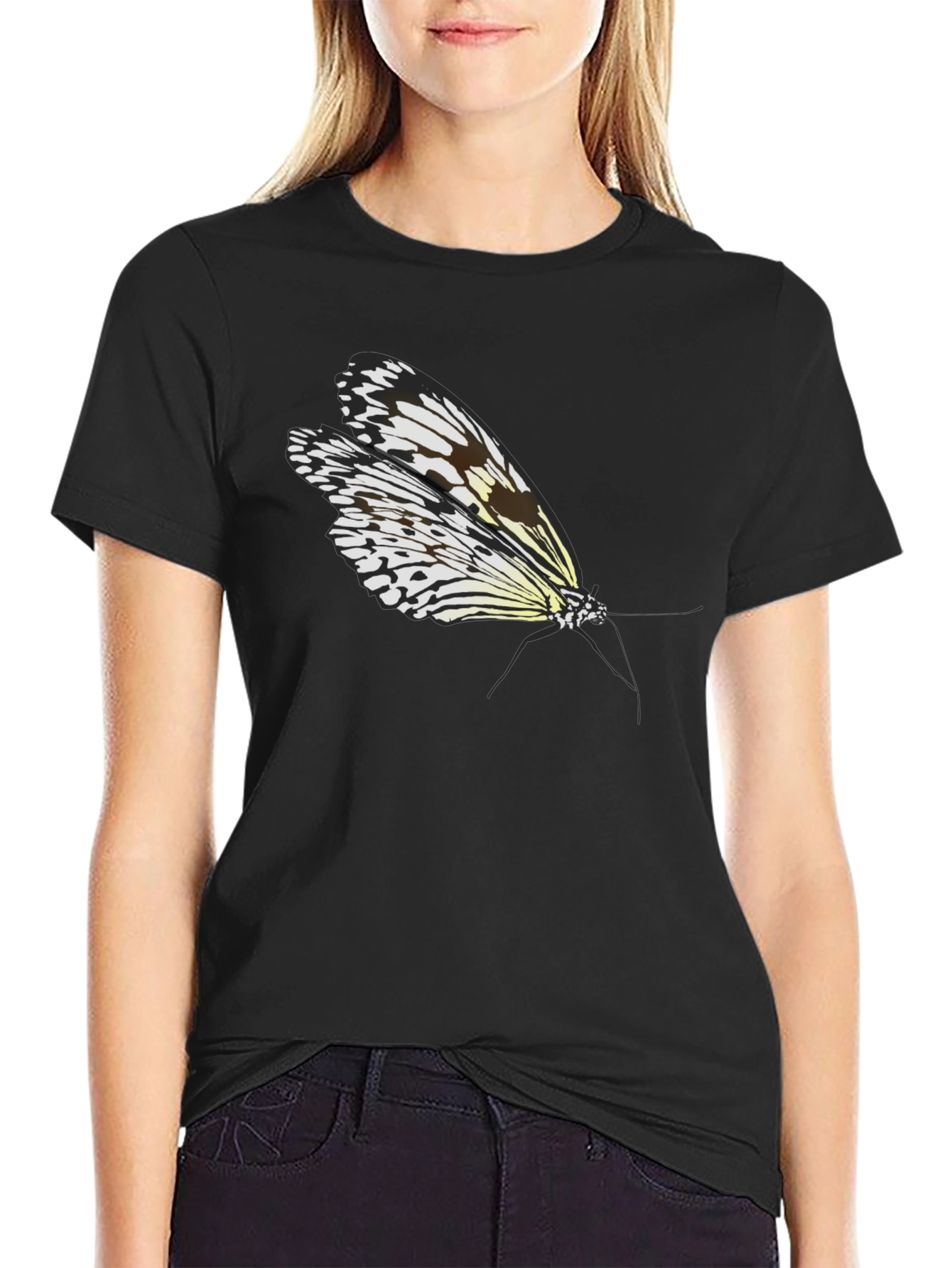 Butterfly Graphic Tee - Black Cotton T-Shirt
