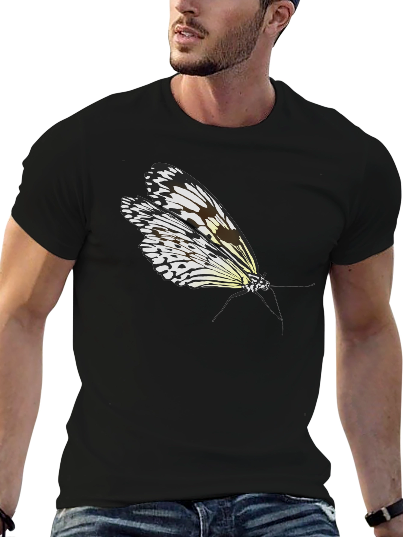 Butterfly Graphic Tee - Black Cotton T-Shirt