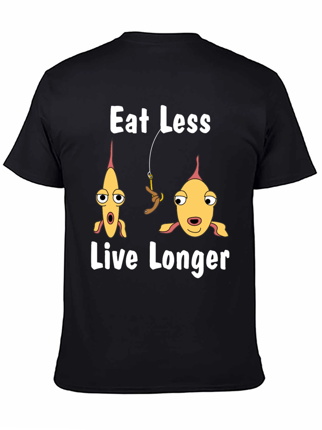 Eat Less Live Longer Funny Fish Graphic T-Shirt