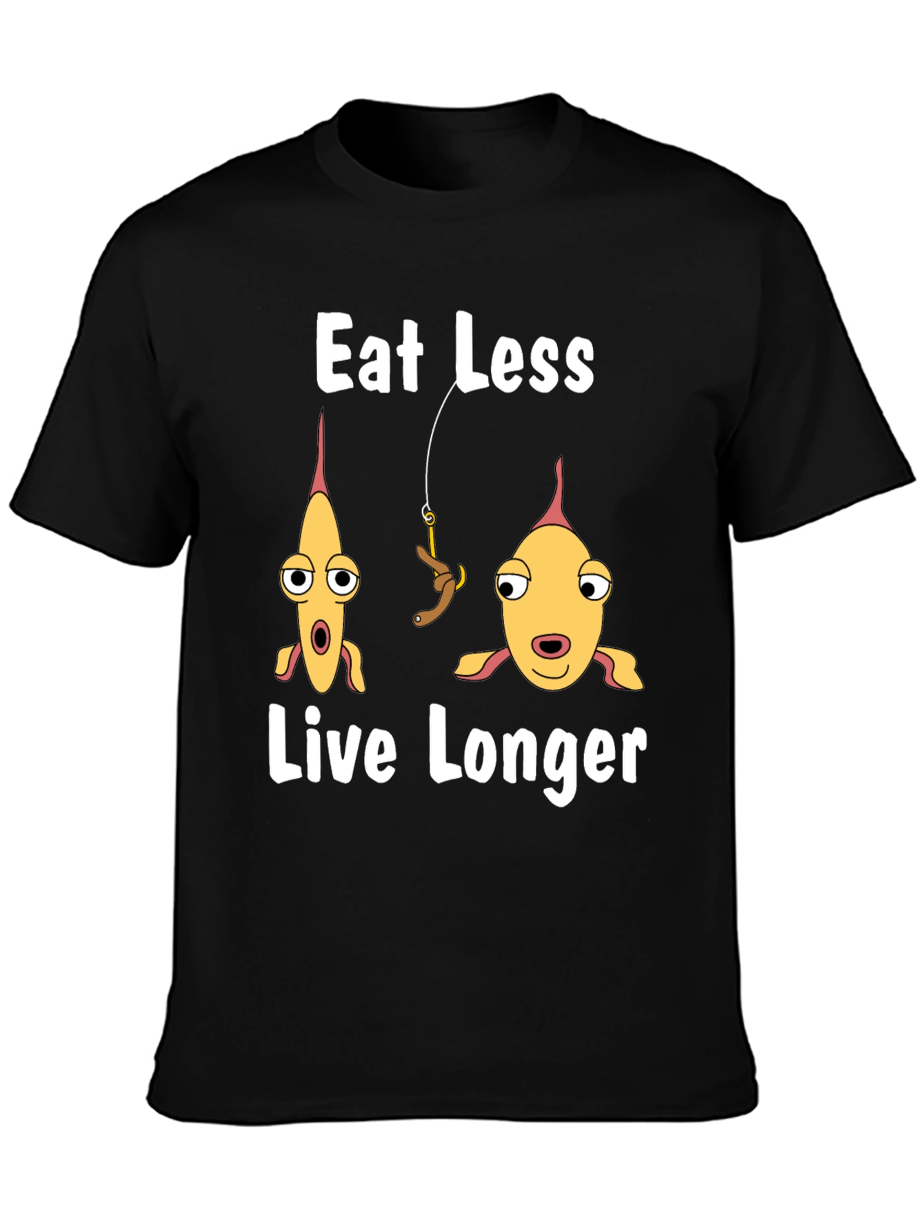 Eat Less Live Longer Funny Fish Graphic T-Shirt