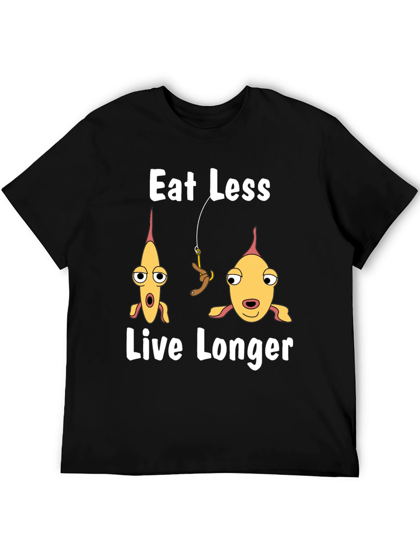 Eat Less Live Longer Funny Fish Graphic T-Shirt
