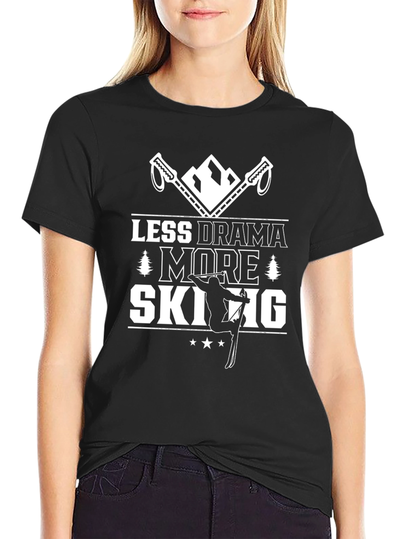 Less Drama More Skiing Graphic Tee - Black