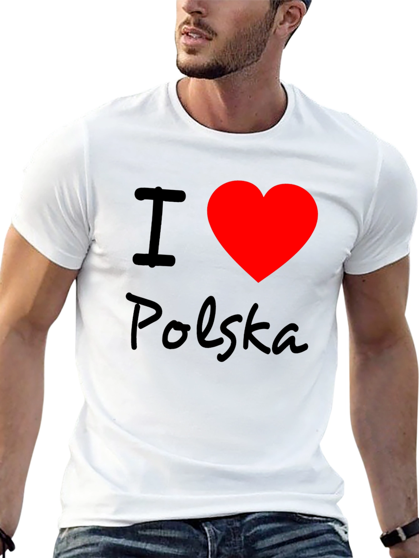 I Love Polska T-Shirt - Black Crew Neck Tee