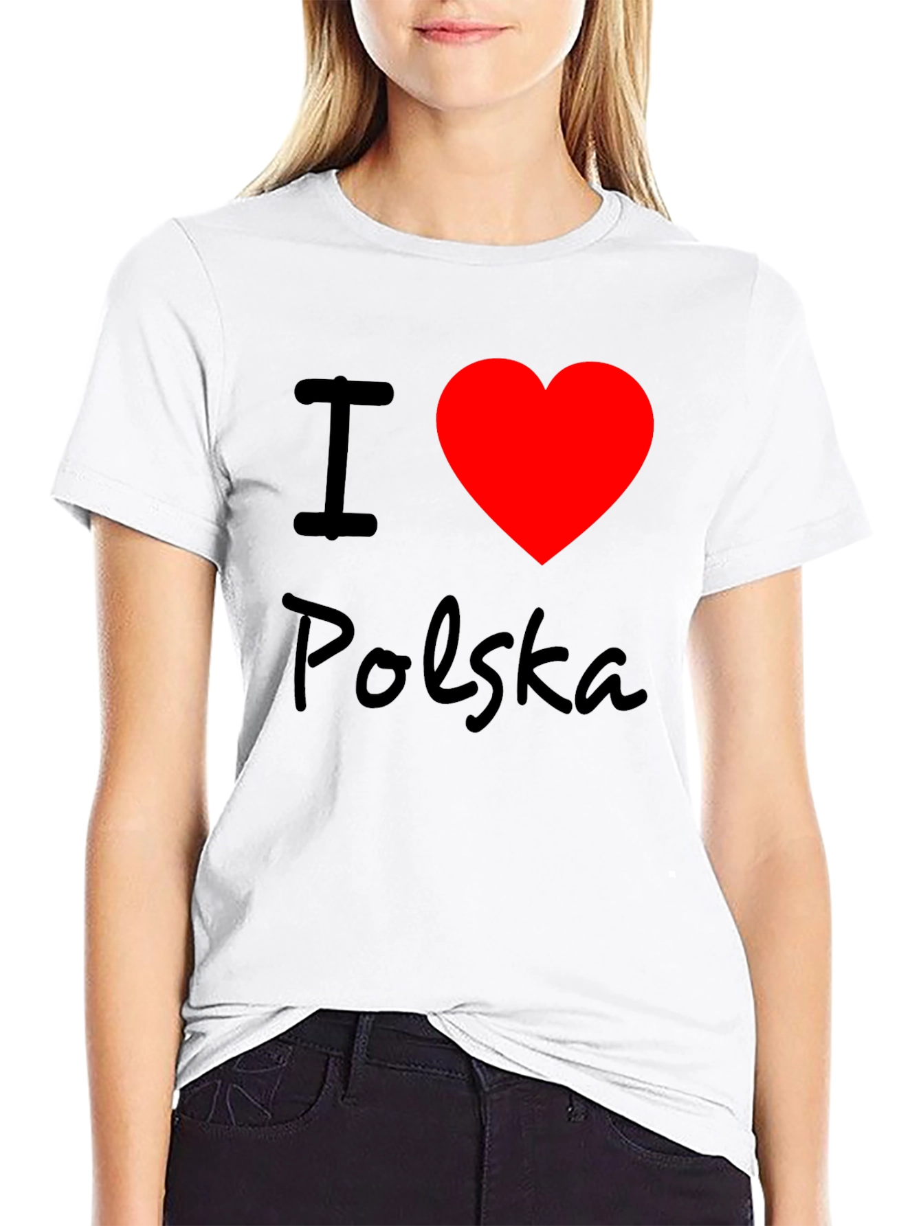I Love Polska T-Shirt - Black Crew Neck Tee