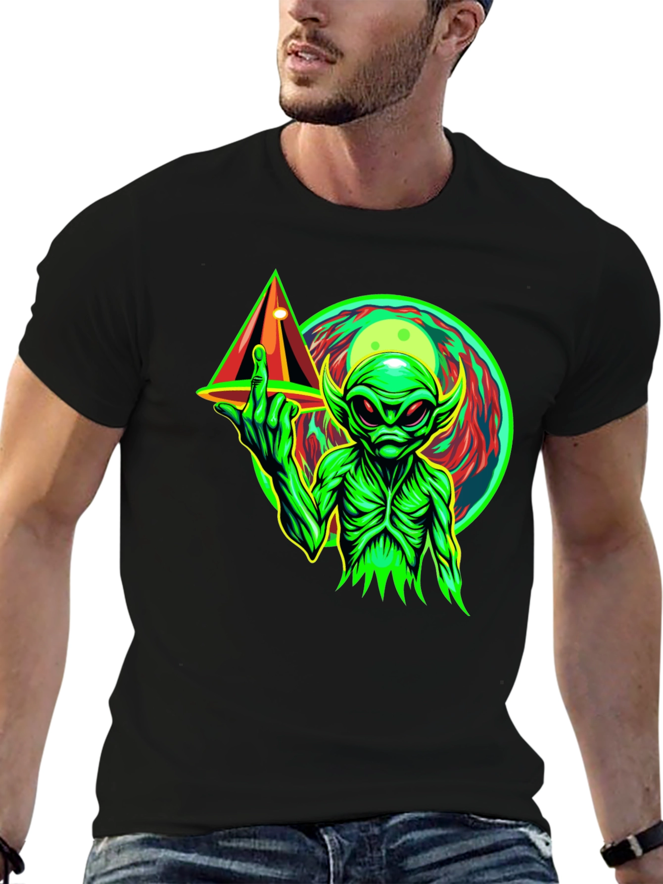 Alien Middle Finger T-Shirt - Black Graphic Tee