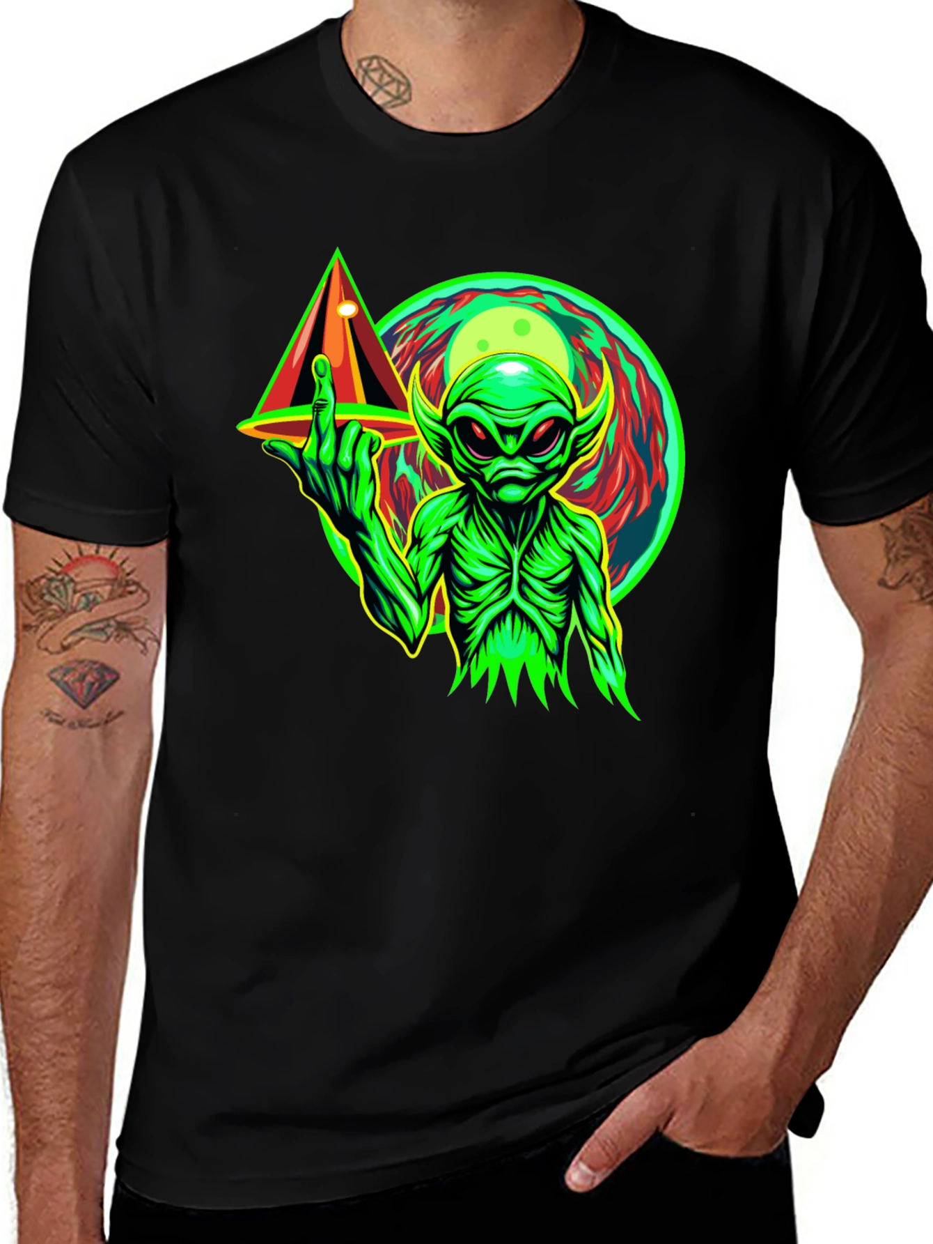 Alien Middle Finger T-Shirt - Black Graphic Tee