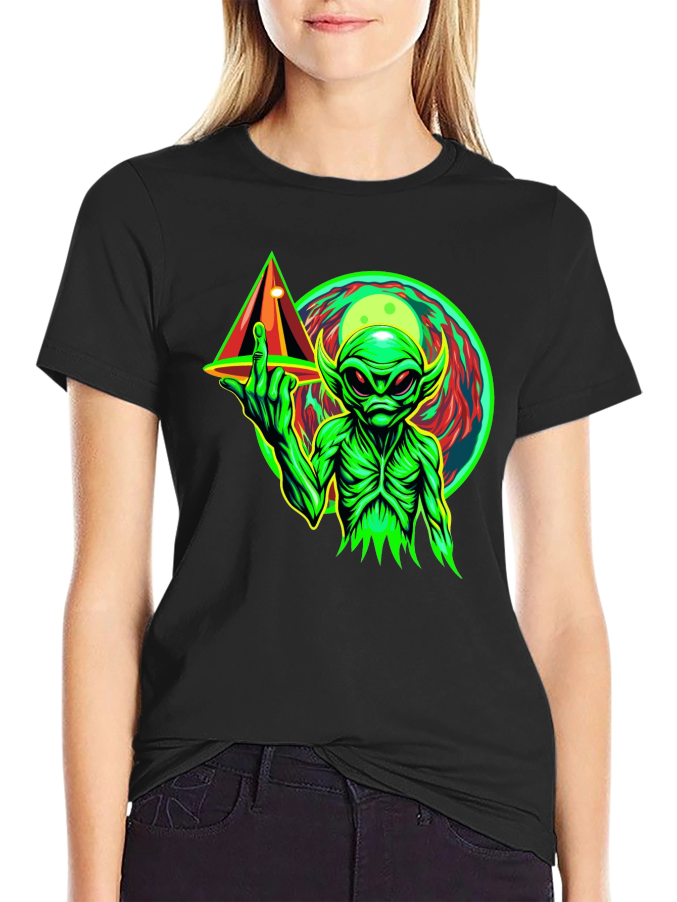 Alien Middle Finger T-Shirt - Black Graphic Tee