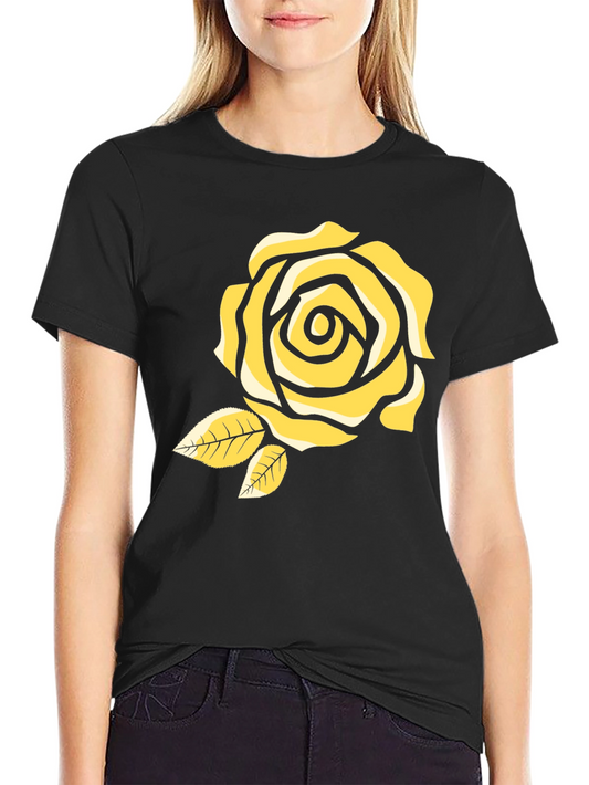 Black T-Shirt with Yellow Rose Design