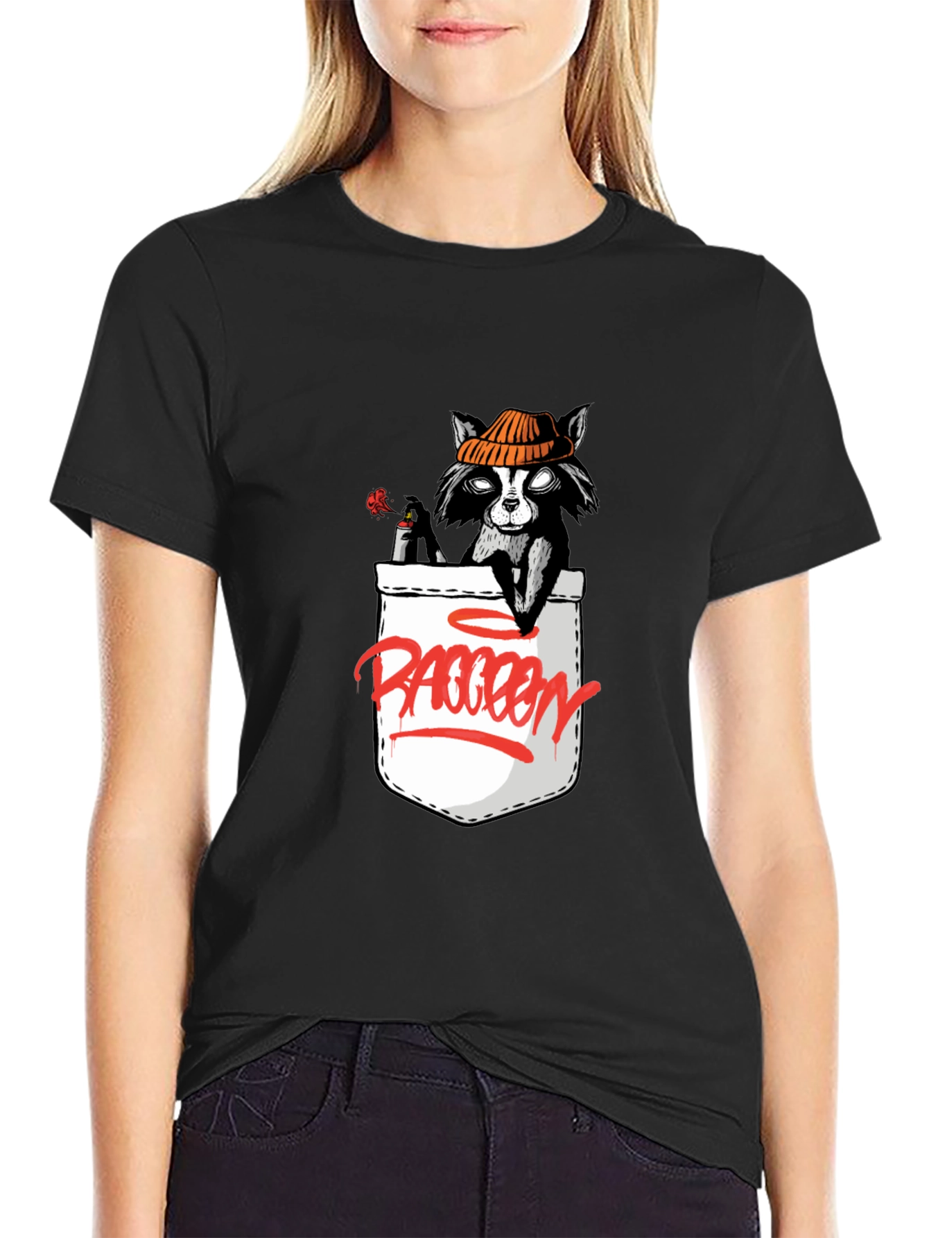 Cool Raccoon Pocket Graphic T-Shirt