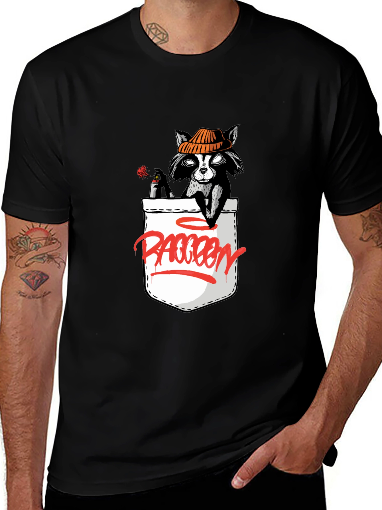 Cool Raccoon Pocket Graphic T-Shirt